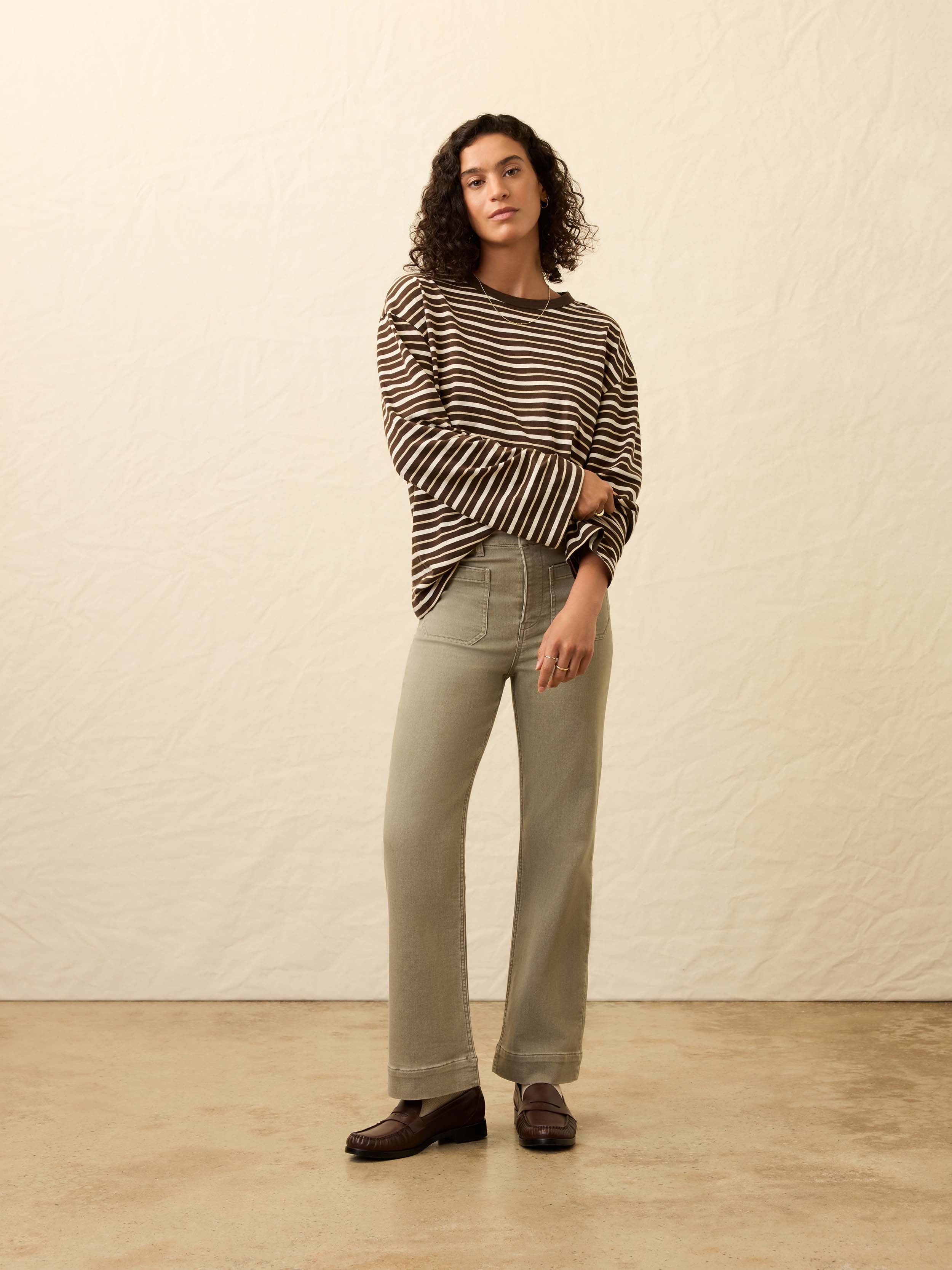 Sunwashed Long-Sleeve Retro Tee - Sand Drift Stripe