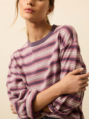 Sunwashed Long-Sleeve Retro Tee - Plum Berry Stripe