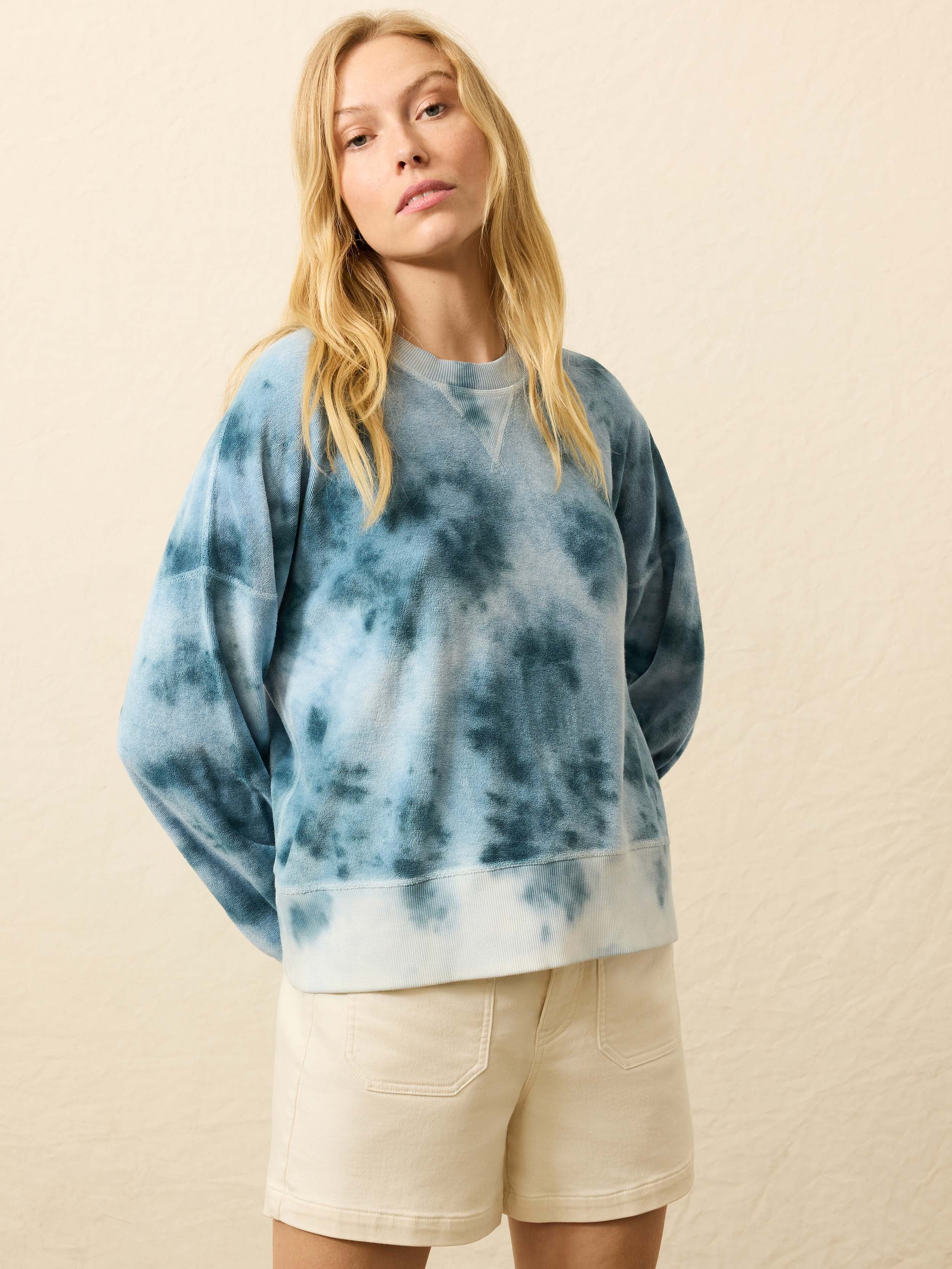 High Tide Terry Crew - Ocean Blue Tie Dye