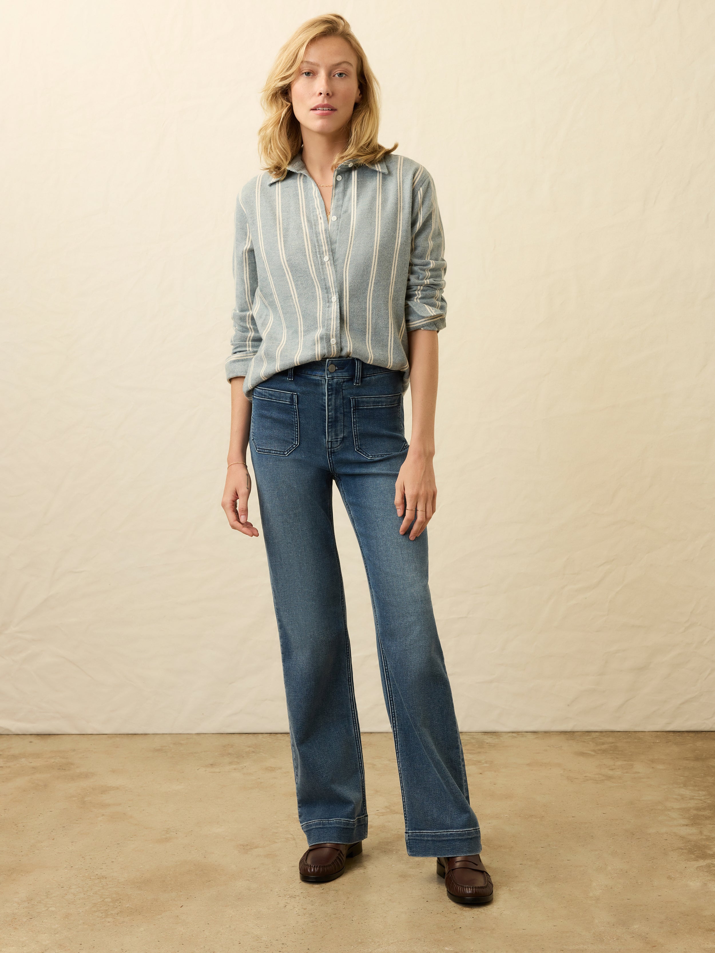 Heirloom Portuguese Flannel Relaxed Shirt - Blue Cove Stripe