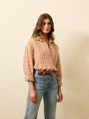 Dune Cotton Gauze Relaxed Shirt - Tinted Rose Water Plaid