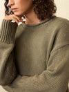 Sunwashed Cotton Roll Neck Sweater - Sage