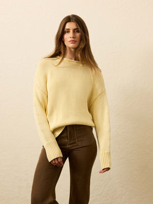 Sunwashed Cotton Roll Neck Sweater - Lemon Sorbet