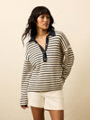 Miramar Linen Relaxed Polo - True Navy Stripe
