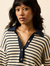 Miramar Linen Relaxed Polo - True Navy Stripe