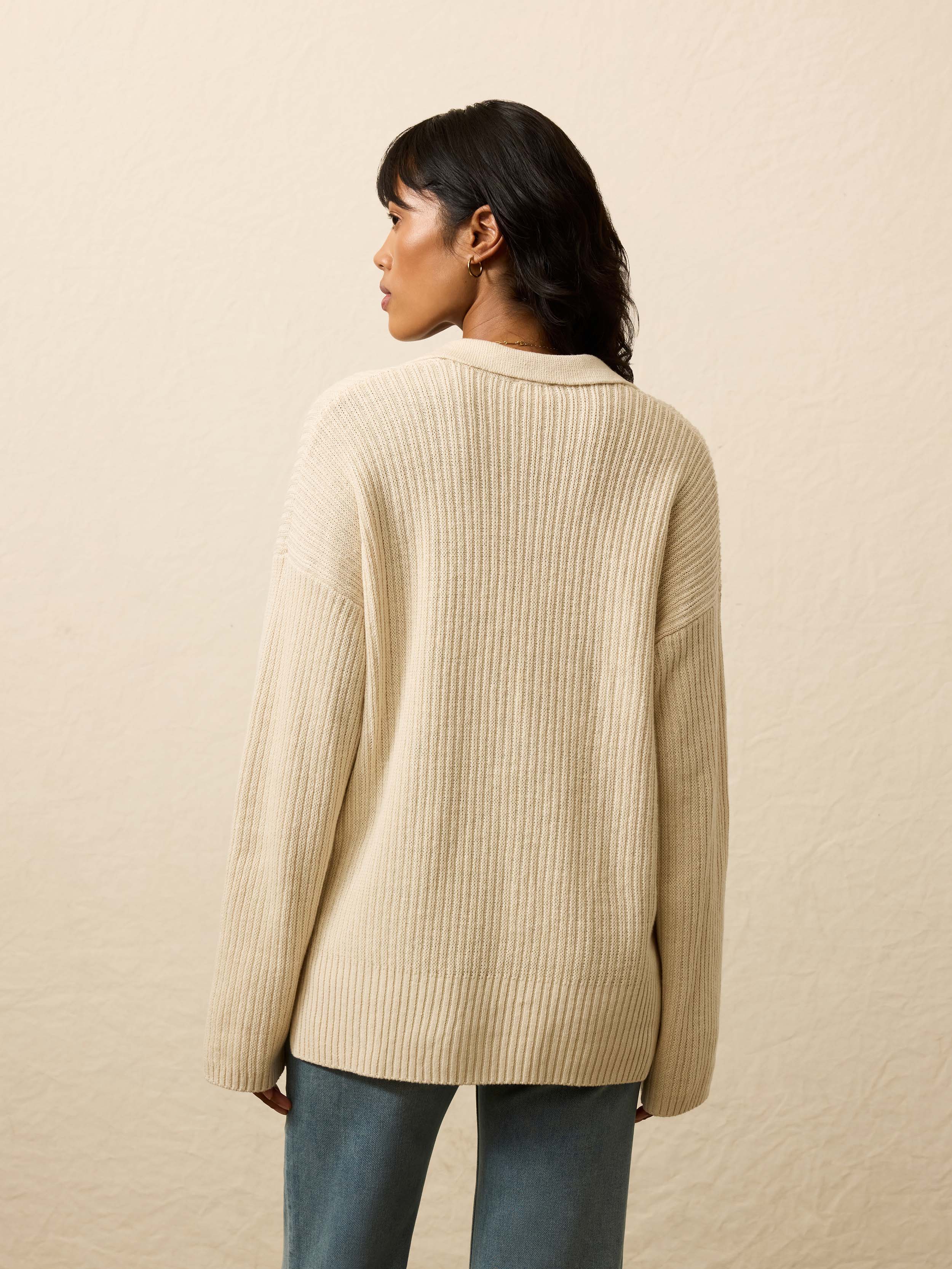 Miramar Linen Relaxed Polo Sweater - Summer Sand
