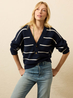 Jackson V Neck Popover - Norman Navy Stripe