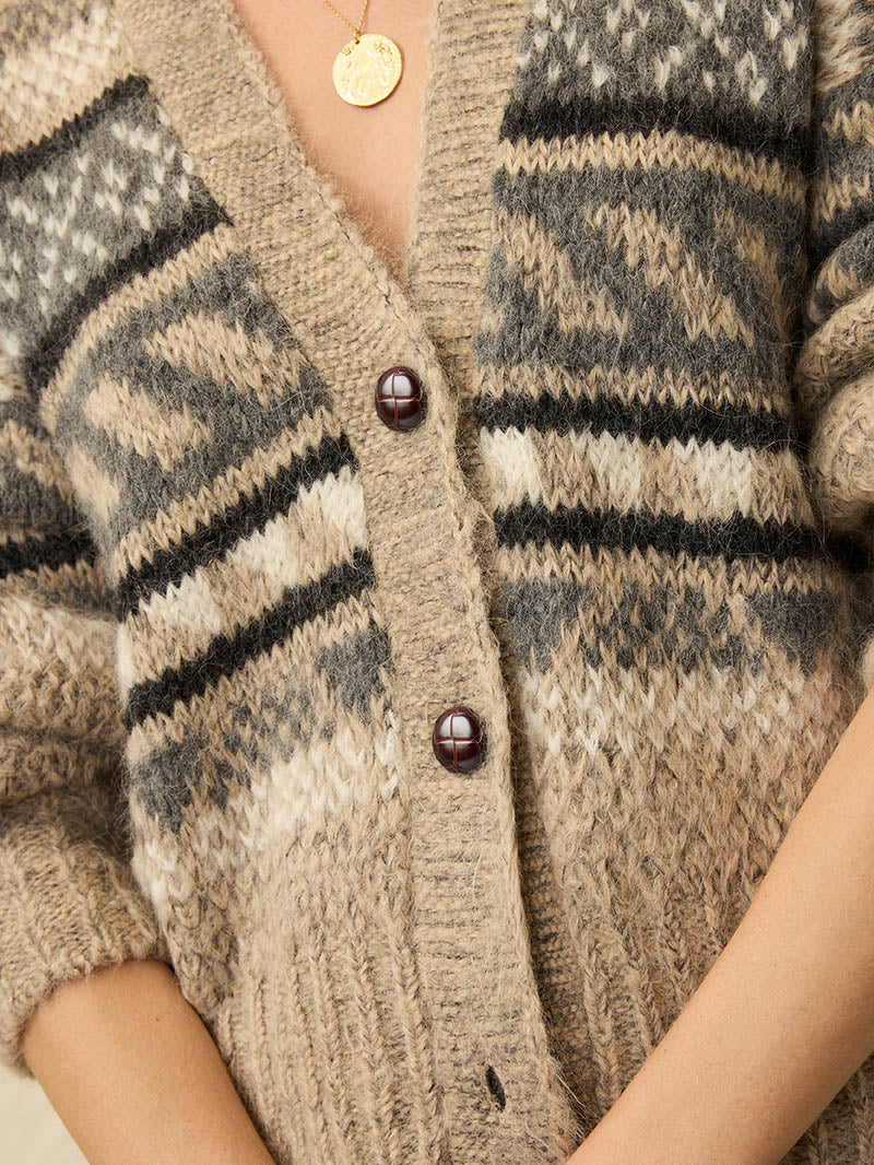 Snow Ridge Fairisle Cardigan - Cabin Heather