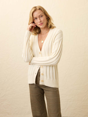Sunwashed Cotton Laidback Cardigan - Egret