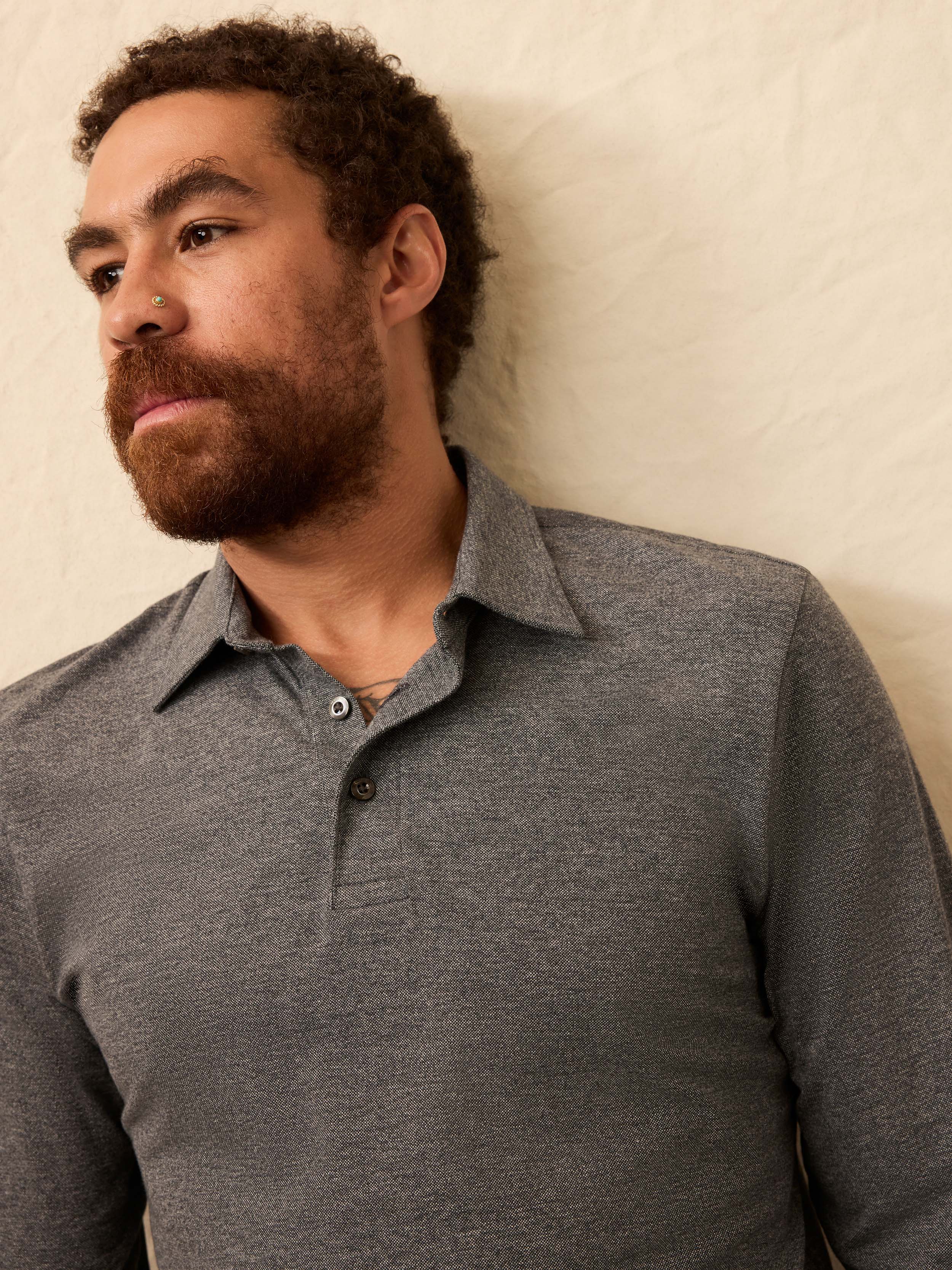 Long-Sleeve Movement™ Pique Polo - Dusty Iron Heather