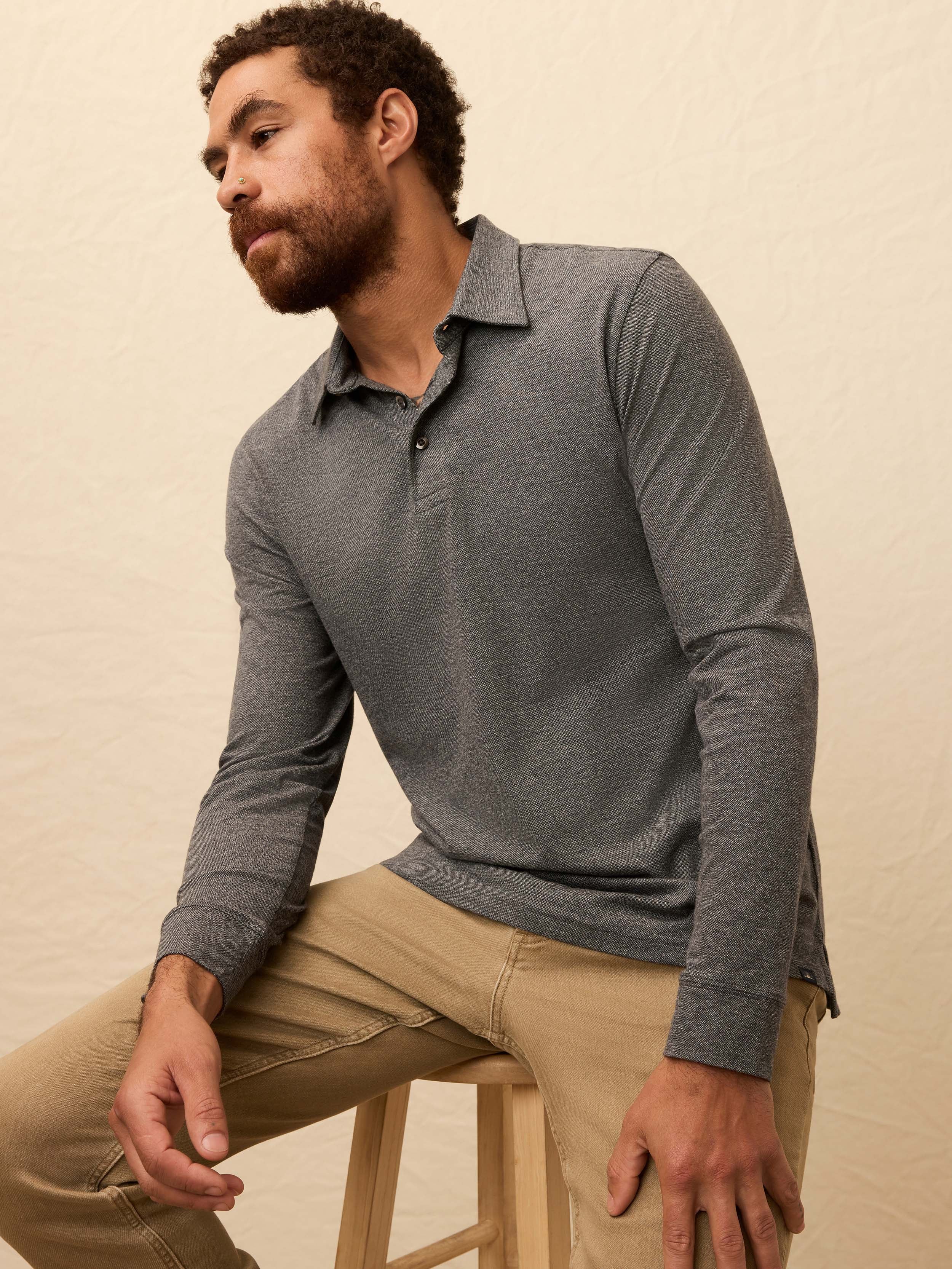 Long-Sleeve Movement™ Pique Polo - Dusty Iron Heather