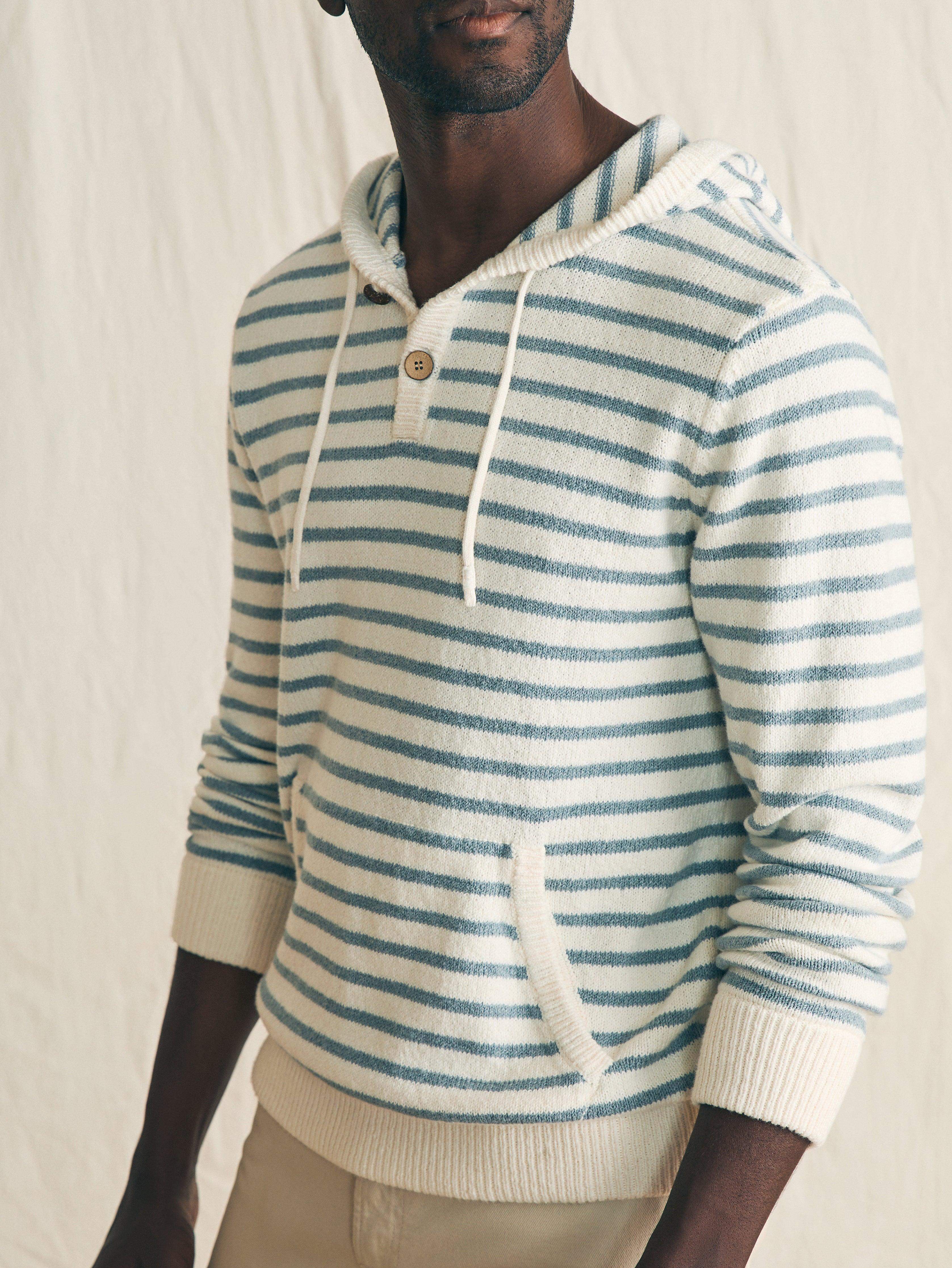 Cove Sweater Hoodie - Ivory Chambray Stripe