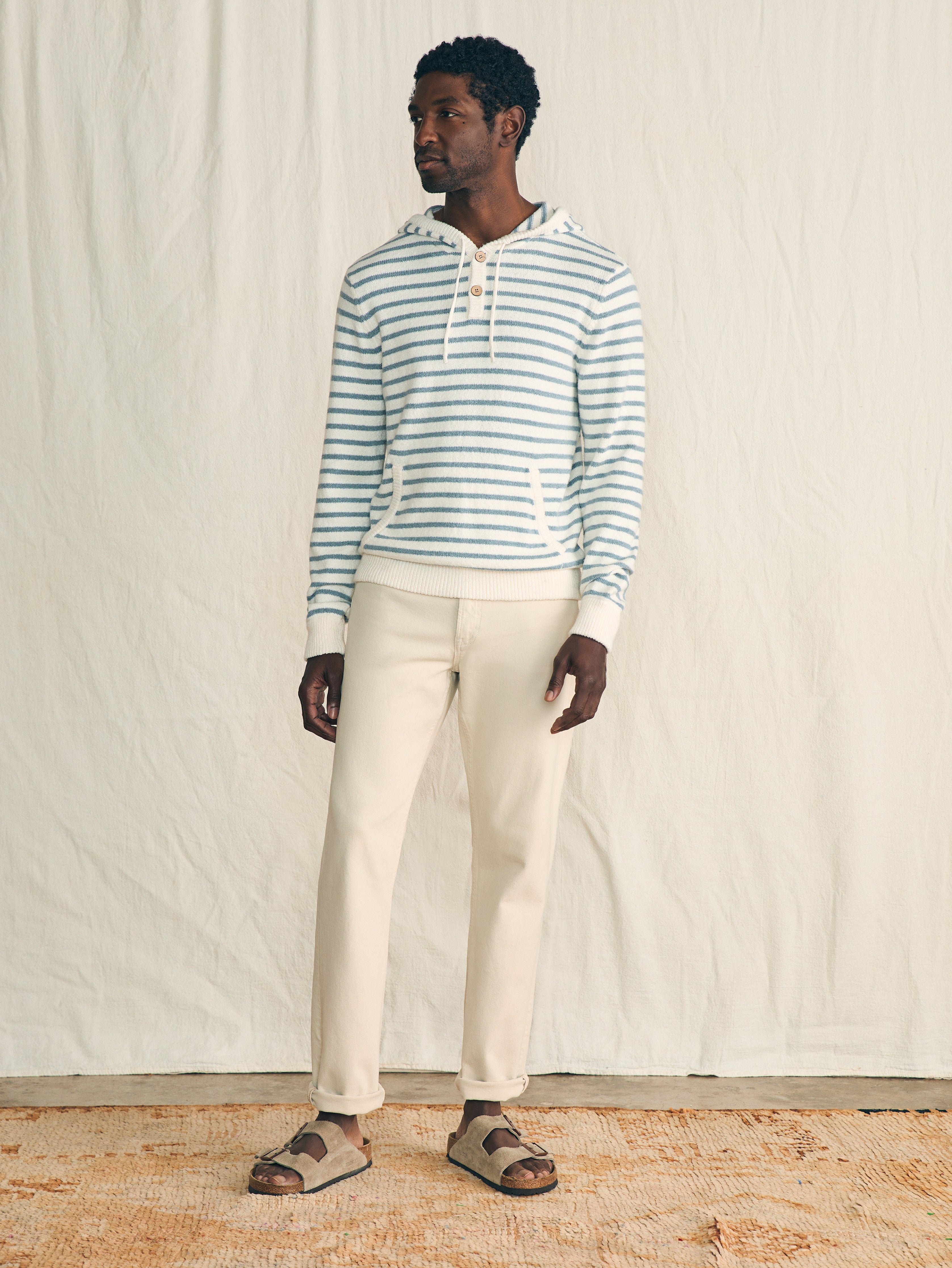 Cove Sweater Hoodie - Ivory Chambray Stripe