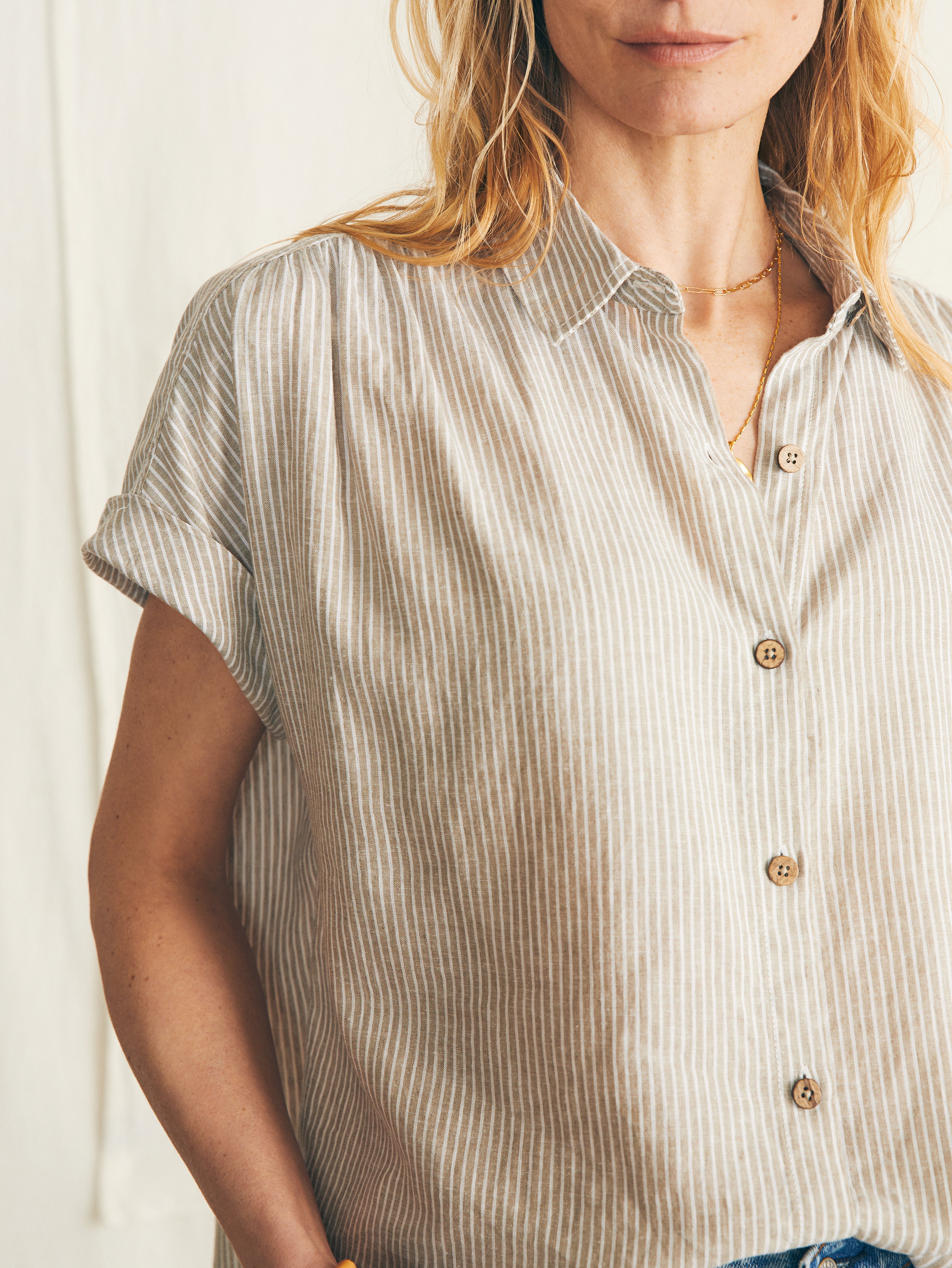 Breeze Shirt - Tan Petite Stripe