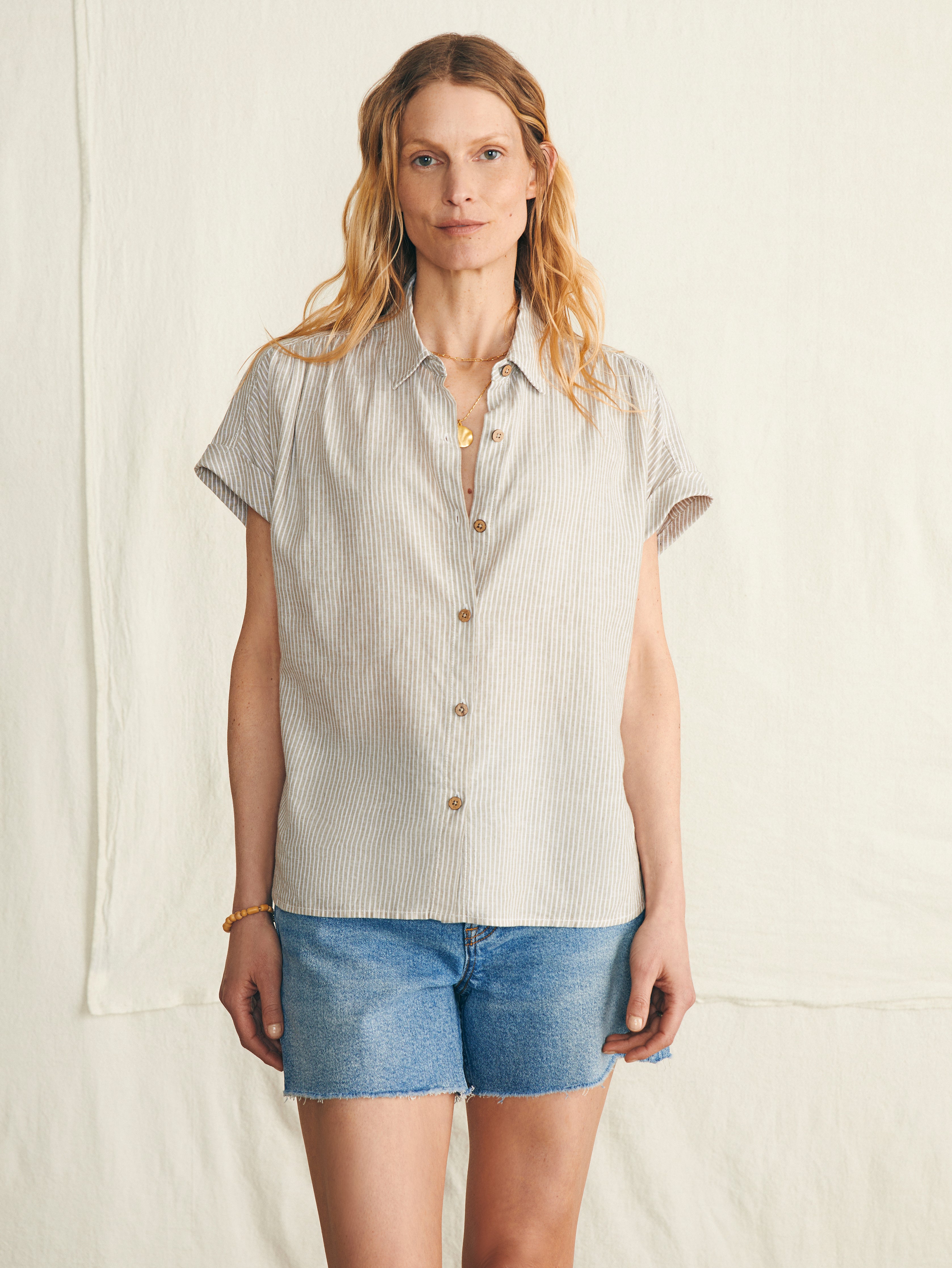 Breeze Shirt - Tan Petite Stripe