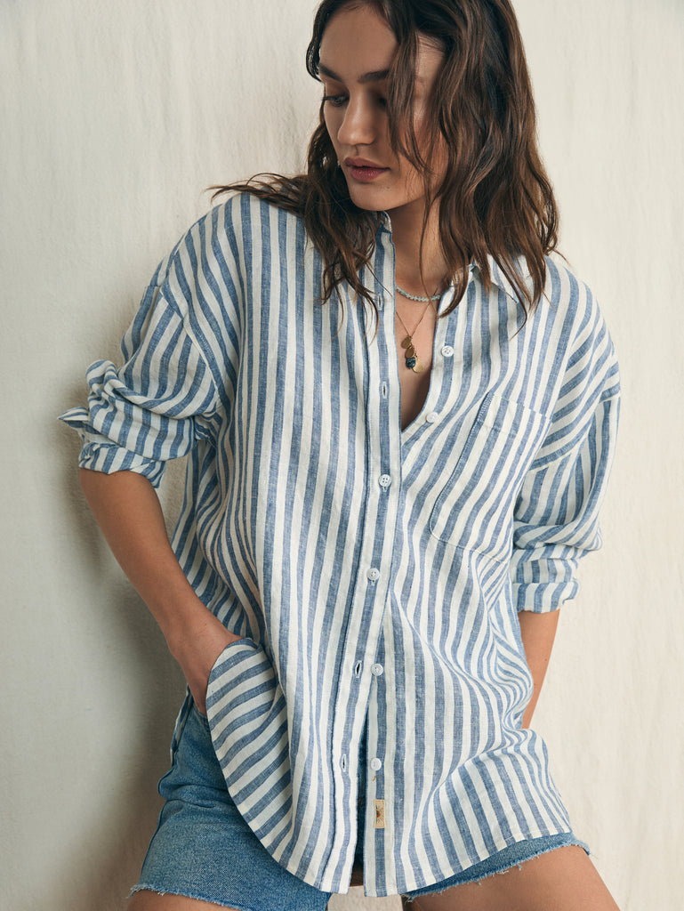 Laguna Linen Relaxed Shirt - Blue Lucy Stripe | Faherty Brand