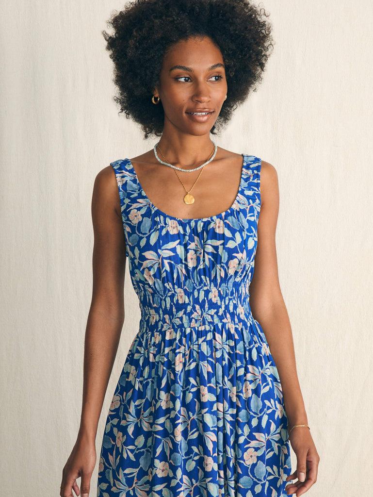 Sunseeker Midi Dress Blue Ginger Floral Faherty Brand