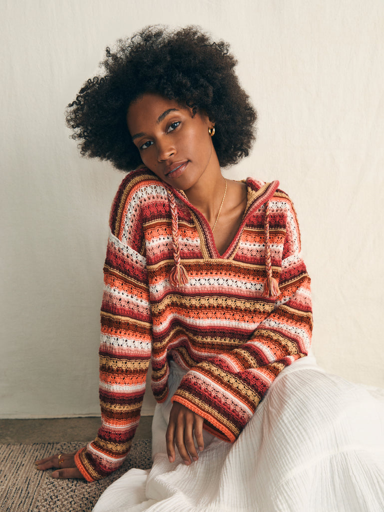 Beach Bonfire Crochet Hoodie - Botanical Stripe | Faherty Brand