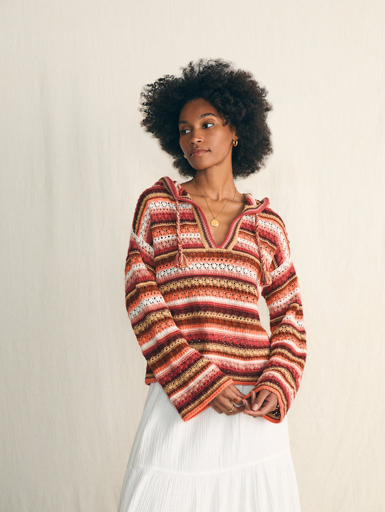 Beach Bonfire Crochet Hoodie - Botanical Stripe | Faherty Brand