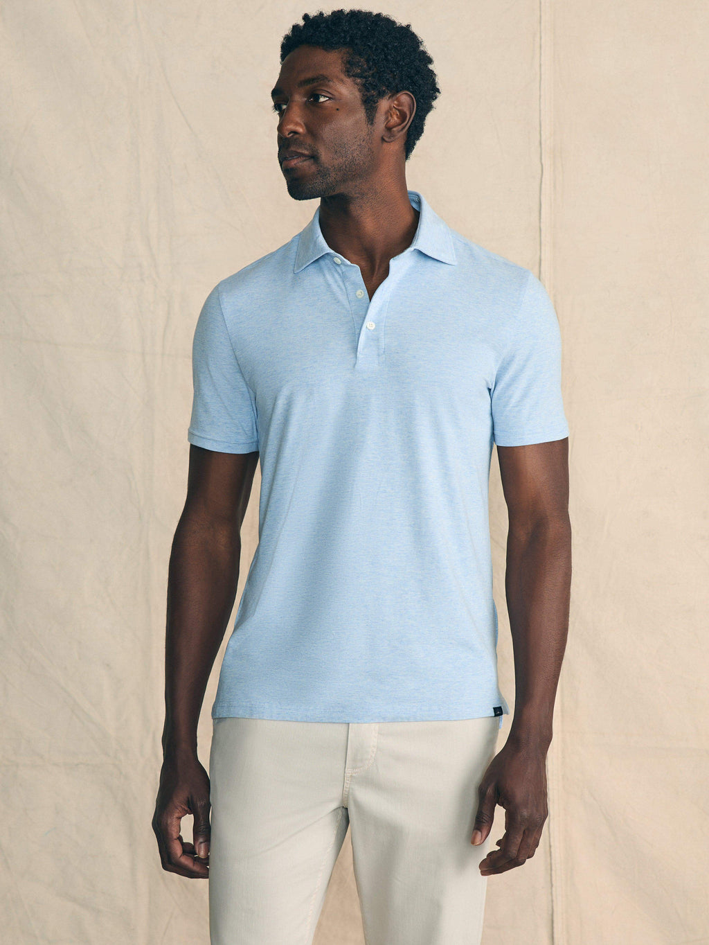 Faherty Mens Short-Sleeve Movement Polo Shirt in Cardiff Blue Heather