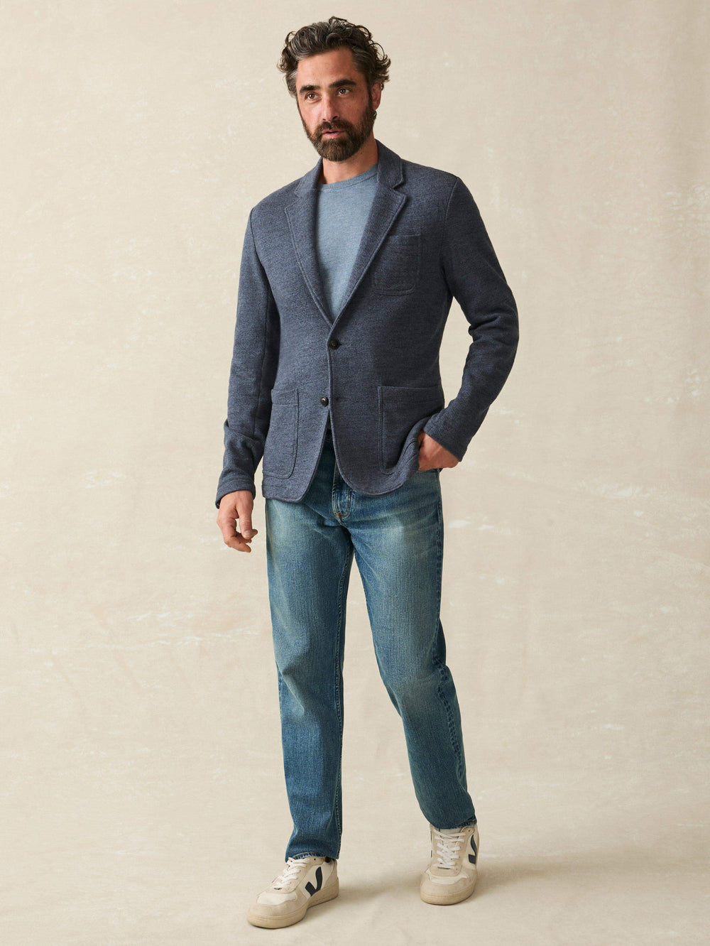 FAH1910 FA24 faherty MOC0010 DNM INLET KNIT BLAZER DEEP NAVY MELANGE OM FULLBODY 1 fa9f4e30 1ac9 4cfa ad07 789cb46f5c41