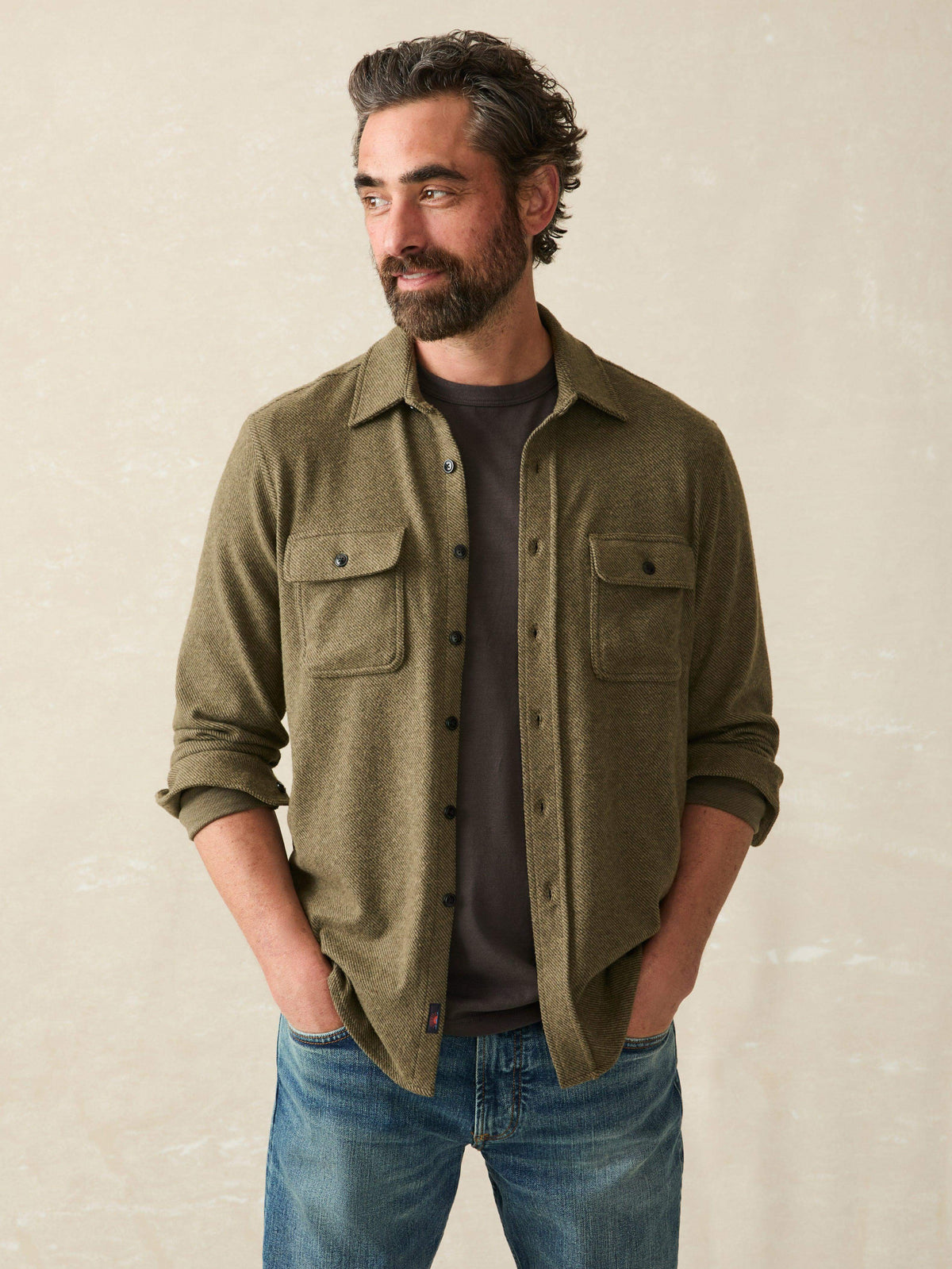 Legend Sweater Shirt - Olive Melange Twill