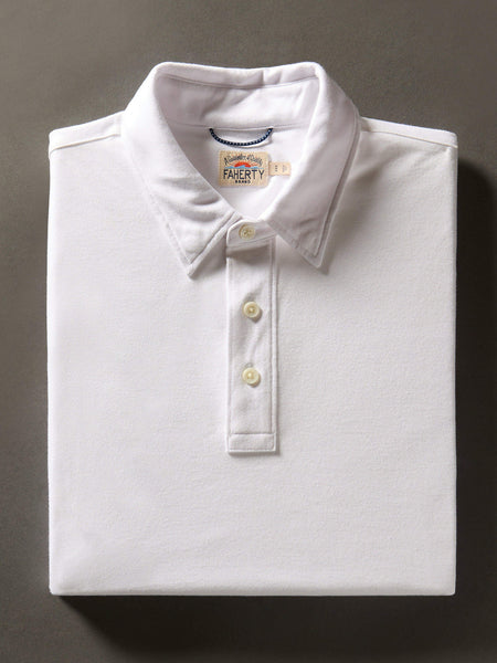 Tシャツ・カットソー FEDELI White Piquet Polo Shirt Steve: Men's Organic Cotton Shirt - White/Blue - Fedeli