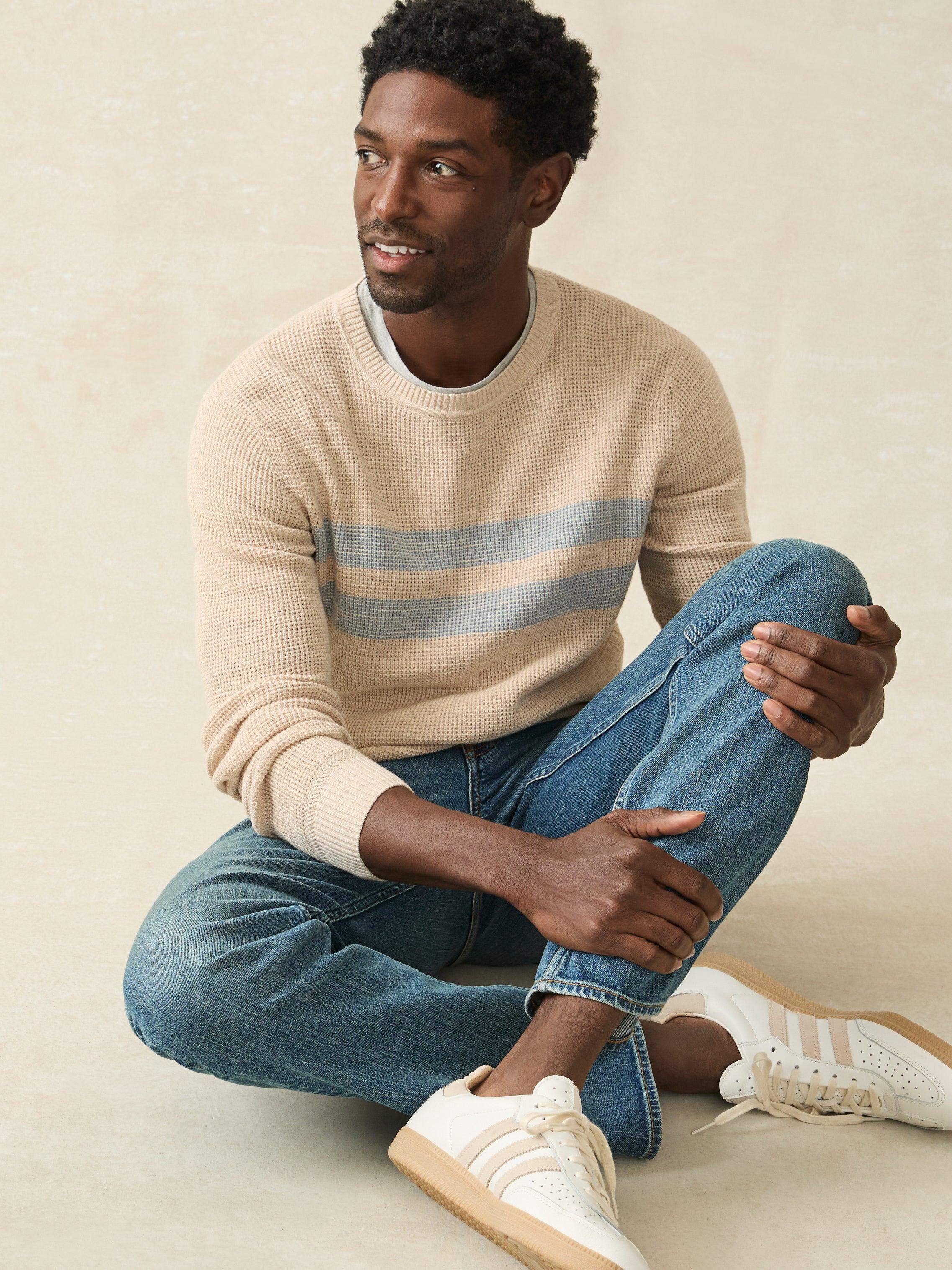 Sunwashed Crewneck Sweater - Dune Natural Surf Stripe