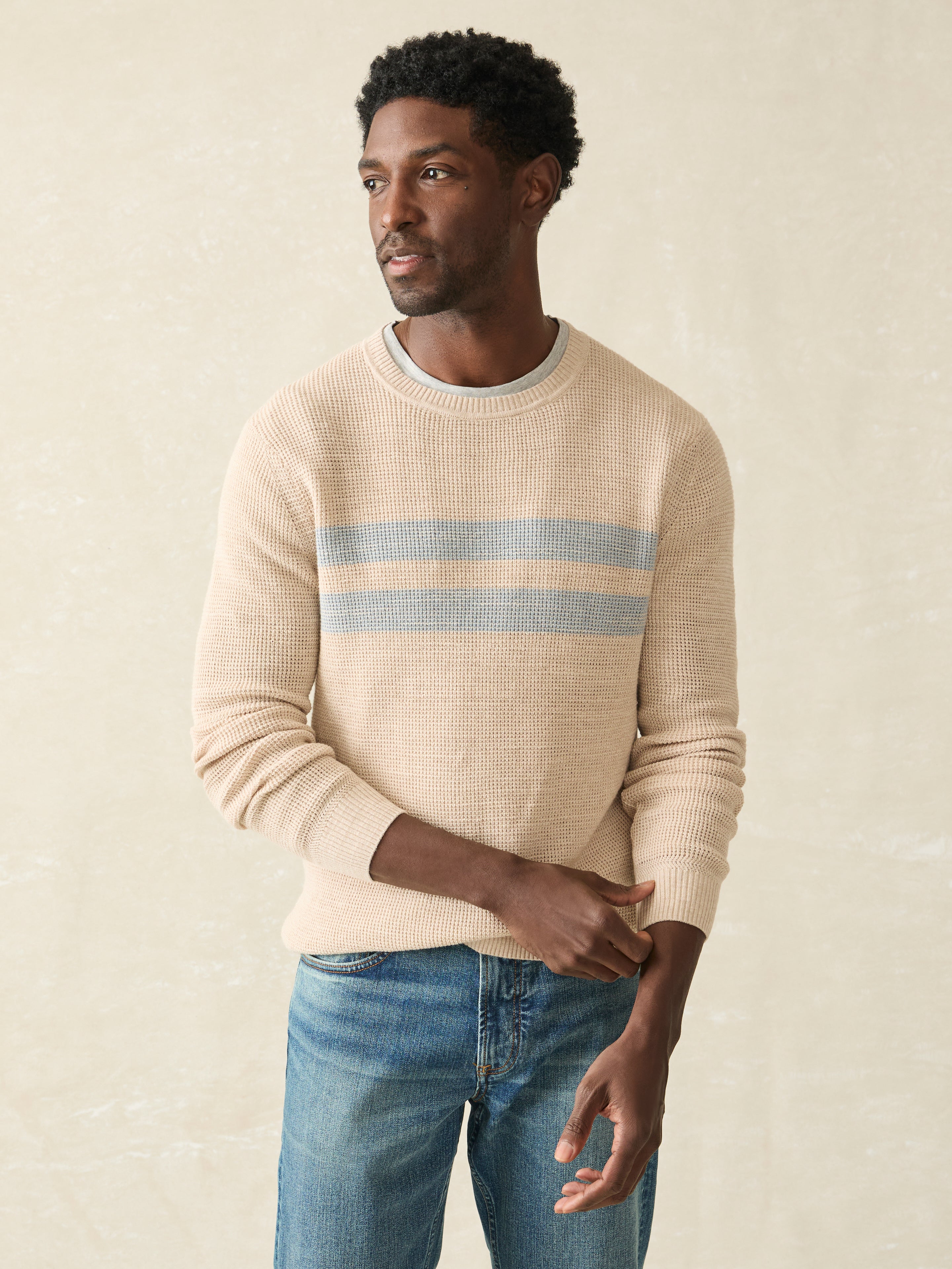 Sunwashed Crewneck Sweater - Dune Natural Surf Stripe