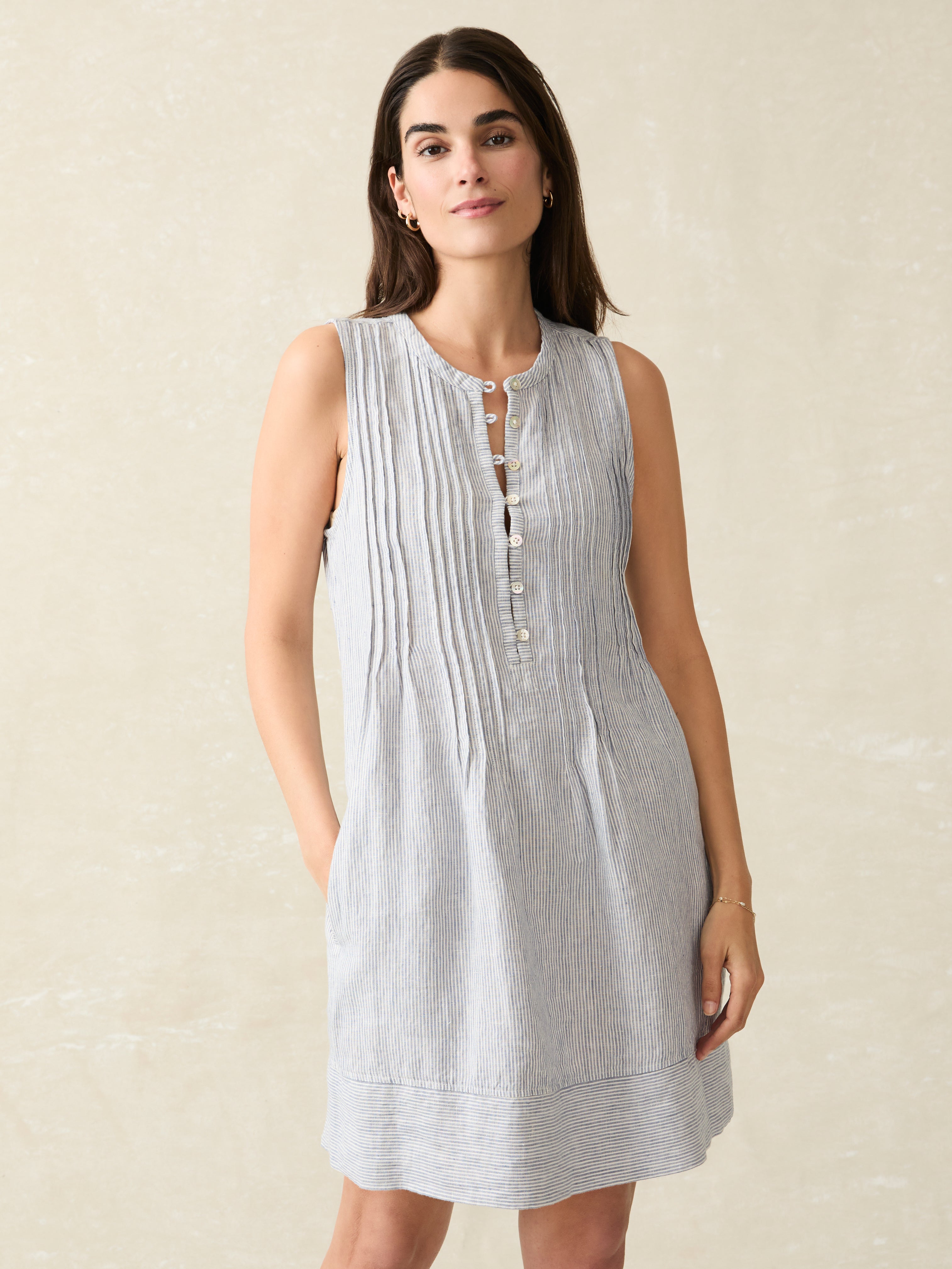 Isha Dress - Blue Mini Stripe