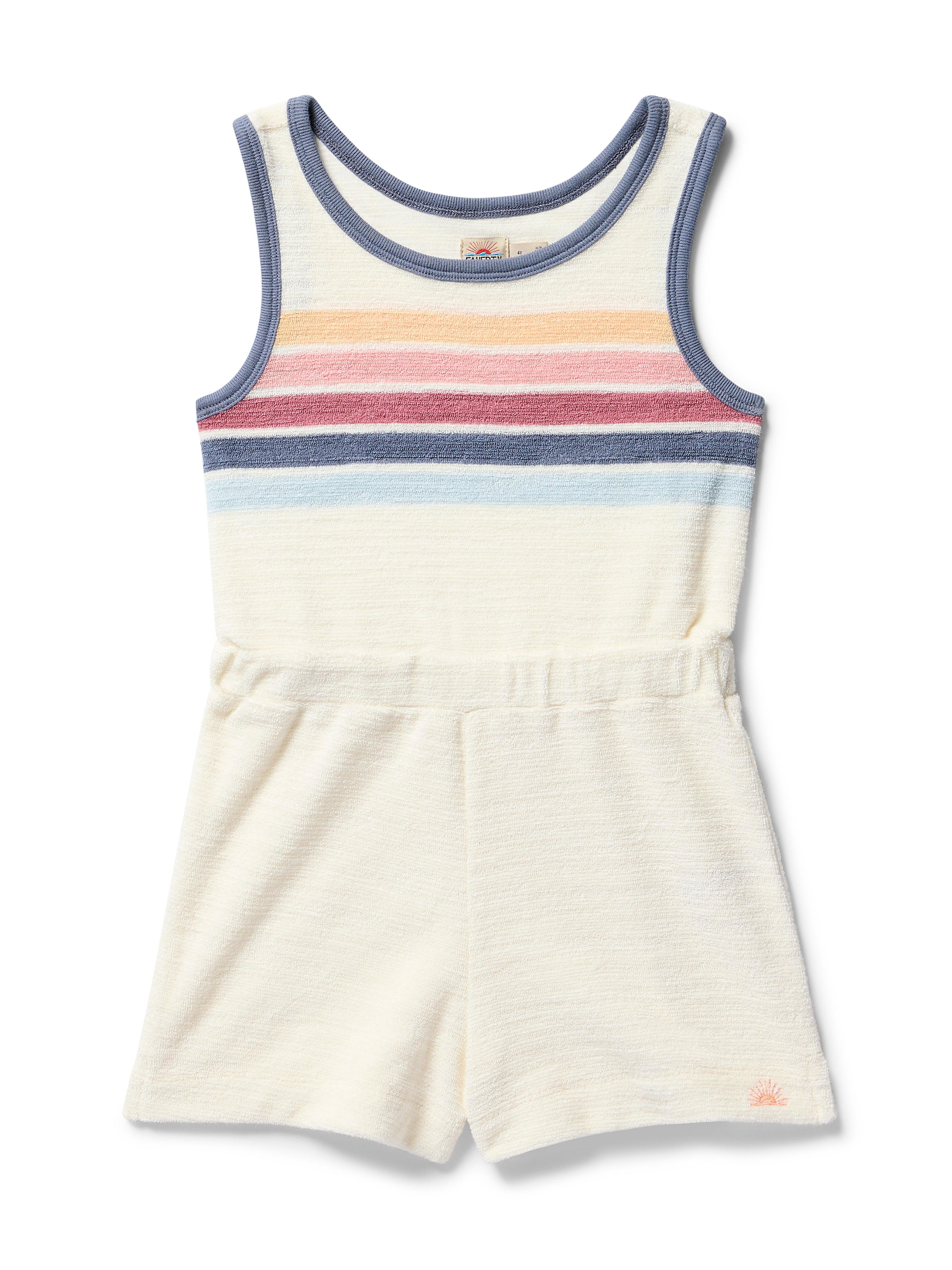 Faherty Kid s Cabana Towel Terry Romper Seacoast Skyline Stripe Size 2 Toddler Cotton Polyester Recycled Poly