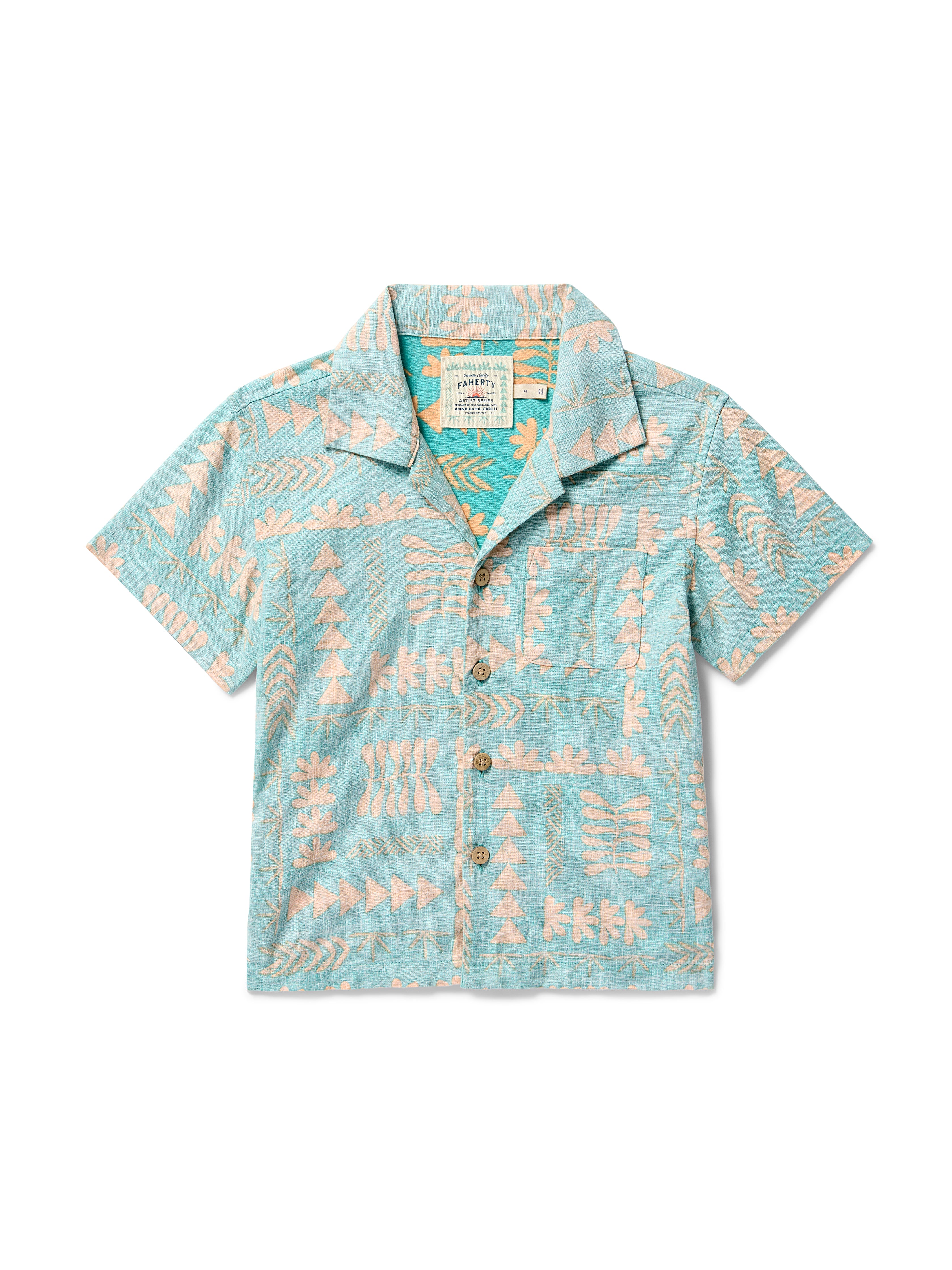 Kids Anna Kahalekulu Breeze Camp Shirt - Teal Naupaka