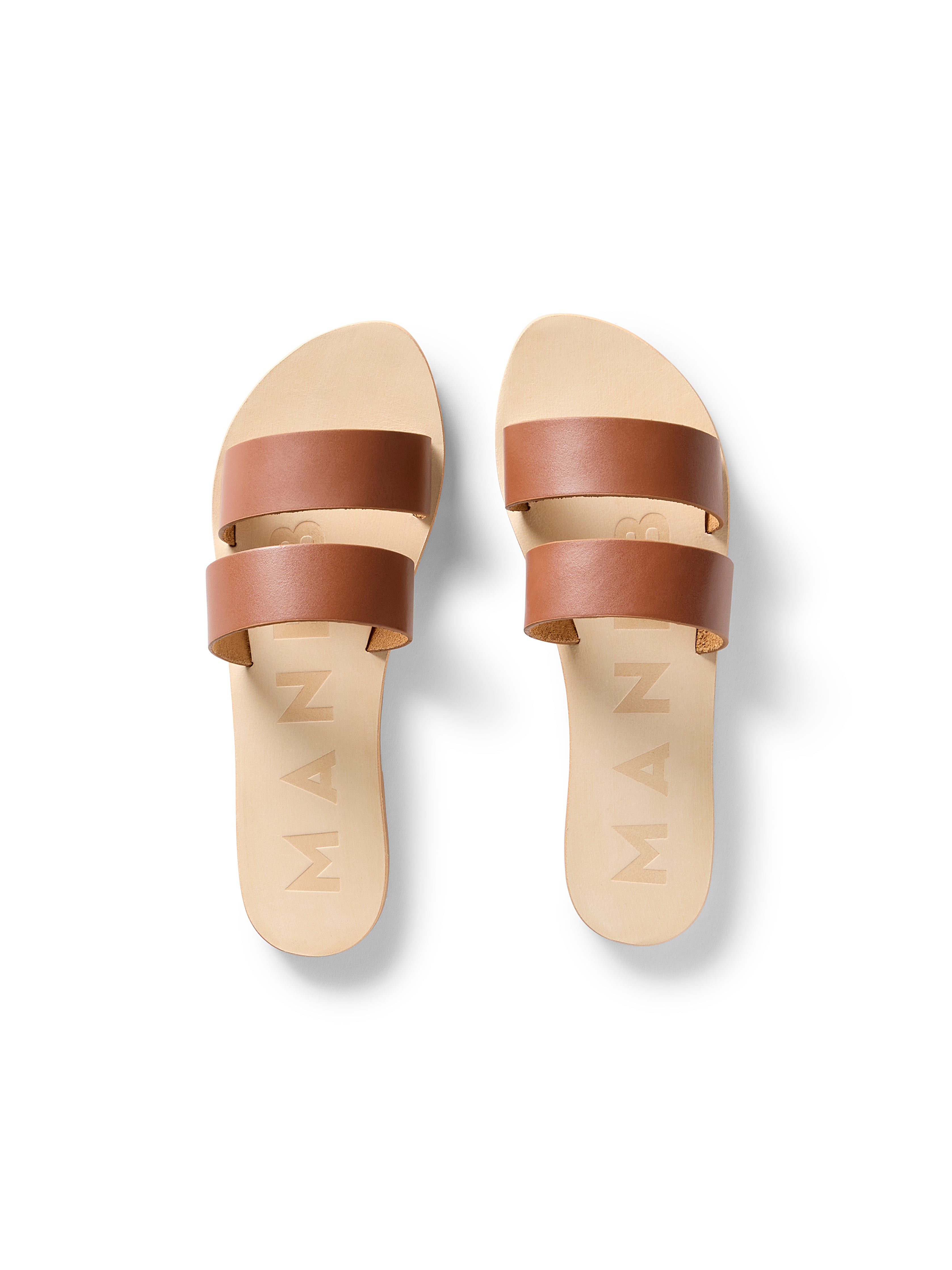 Manebi Leather Two Strap Sandal - Tan