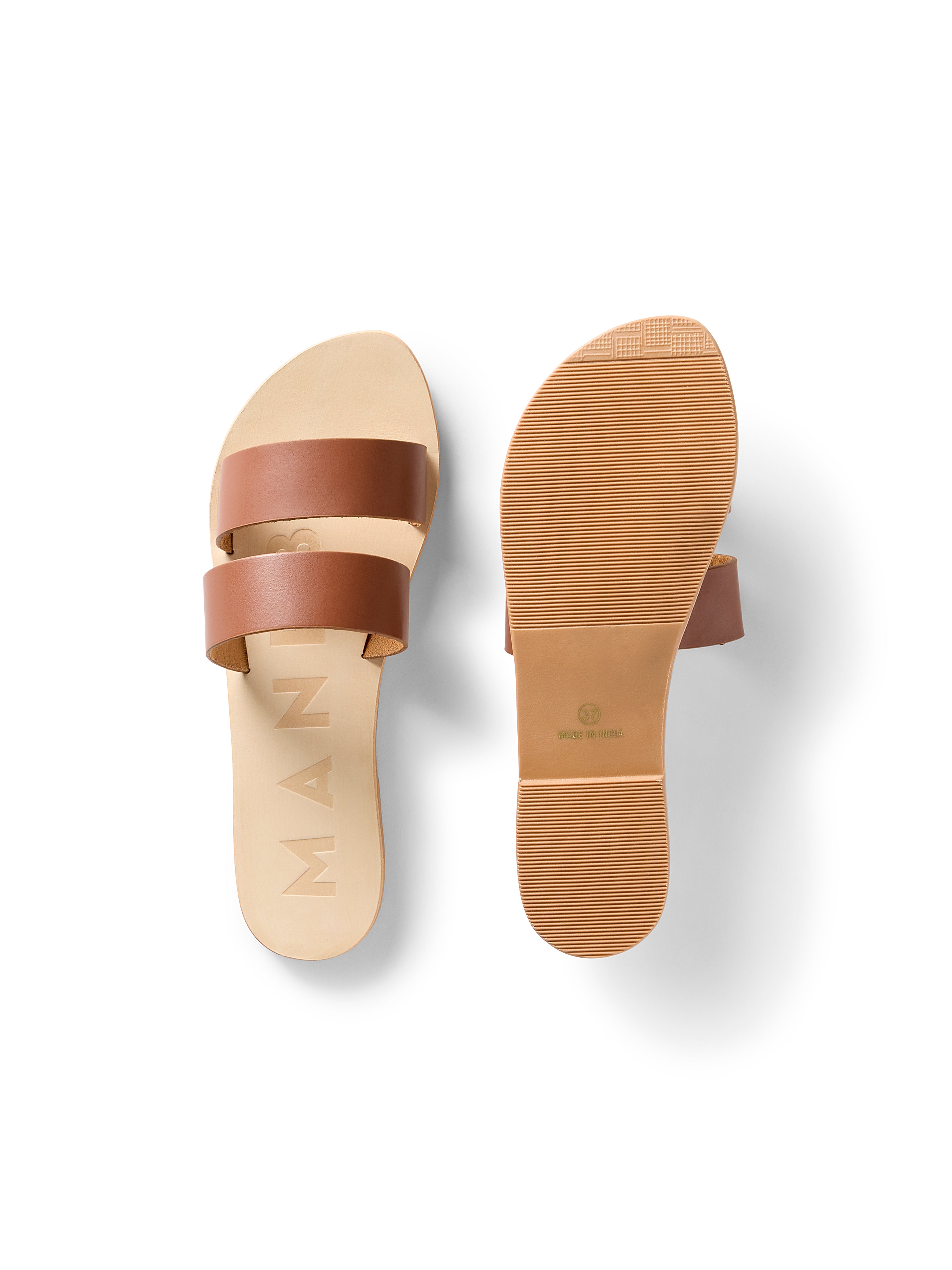 Manebi Leather Two Strap Sandal - Tan