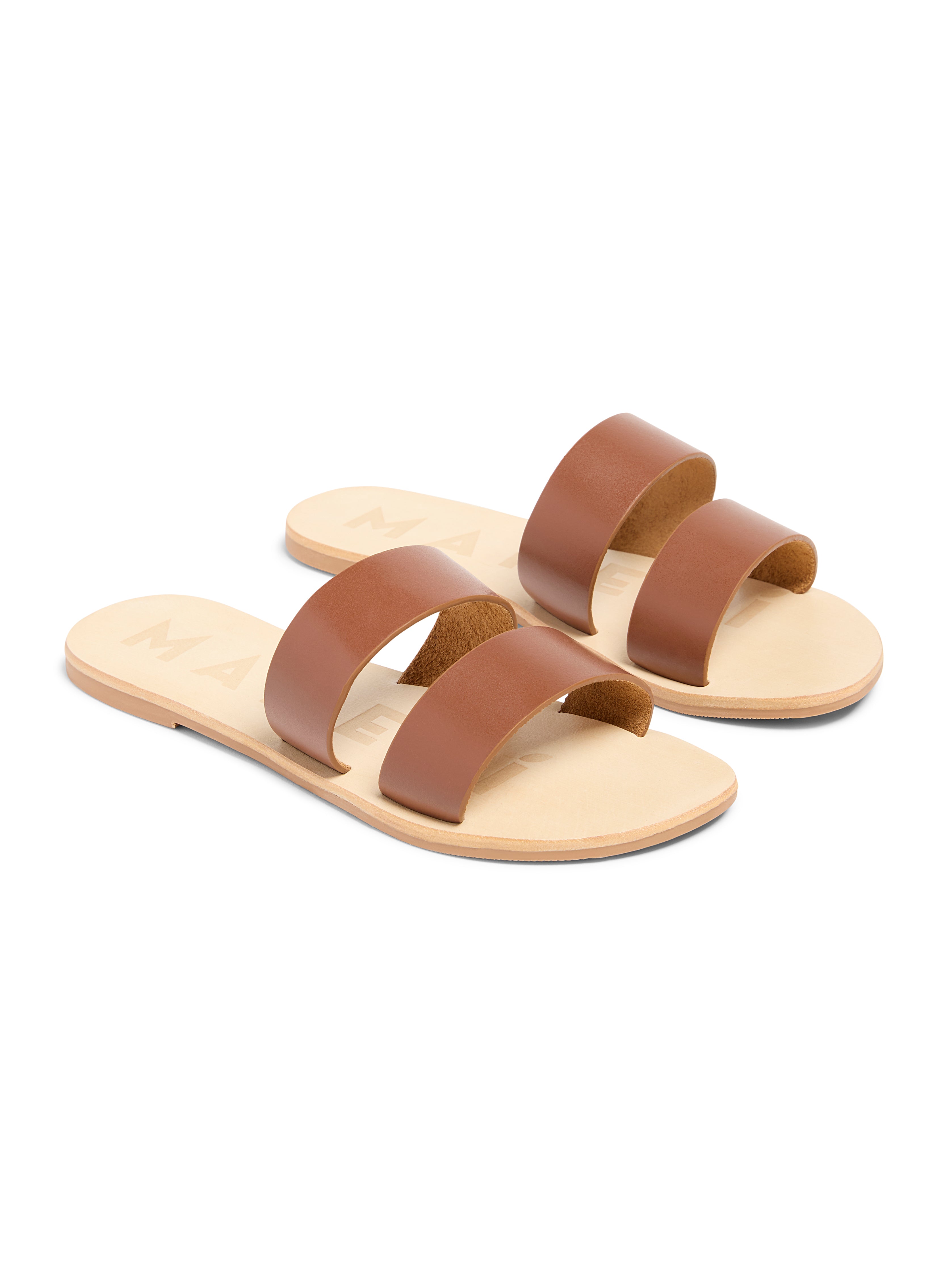 Manebi Leather Two Strap Sandal - Tan