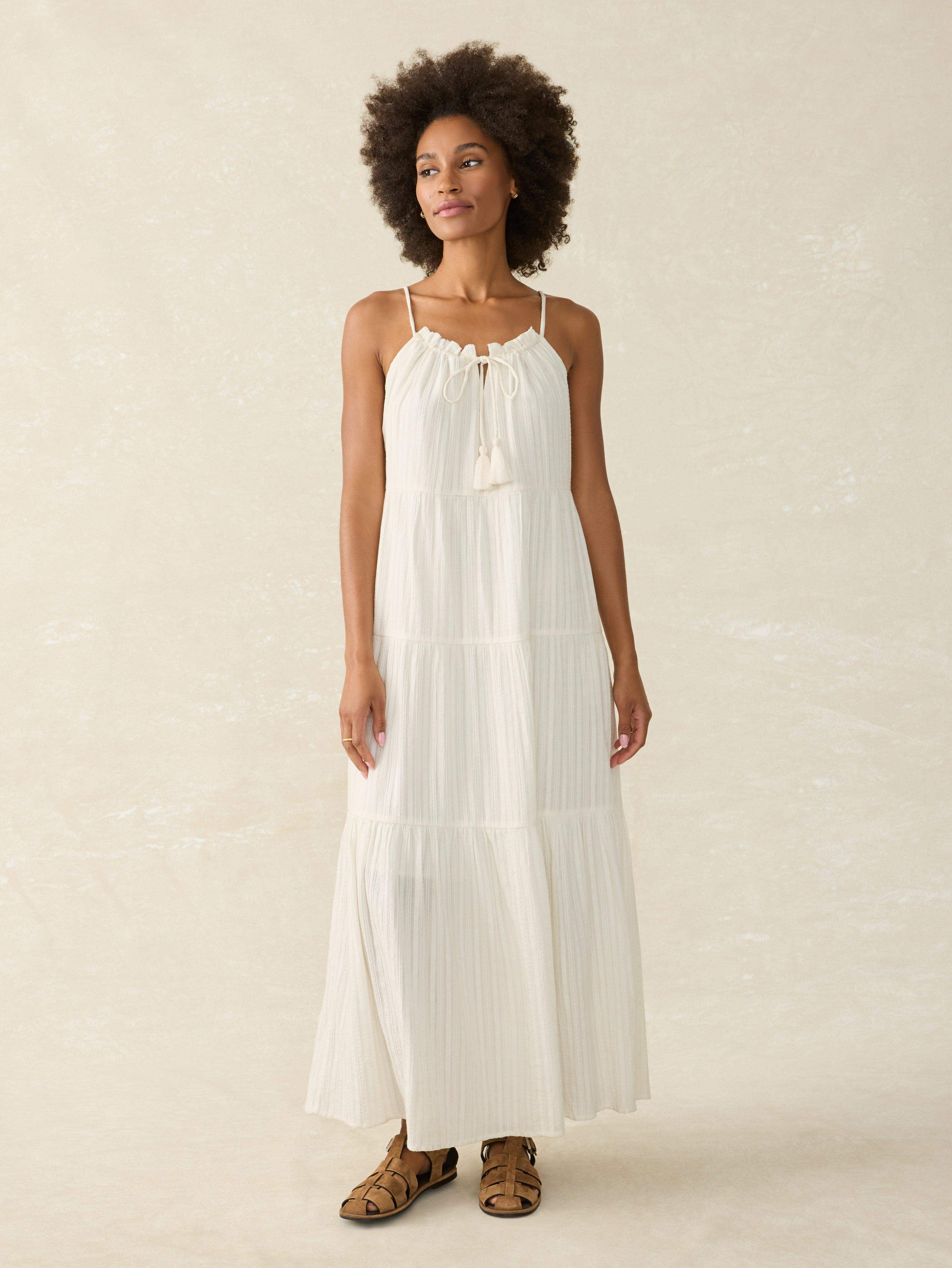 新品ビビィ　Bibiy　DORIAN JACKET DRESS　F　ホワイト Silk Blend Sun Chaser Maxi Dress - Egret Dobby | Faherty Brand