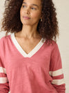 Organic Cotton Sunwashed Slub Varsity V-Neck - Baroque Rose