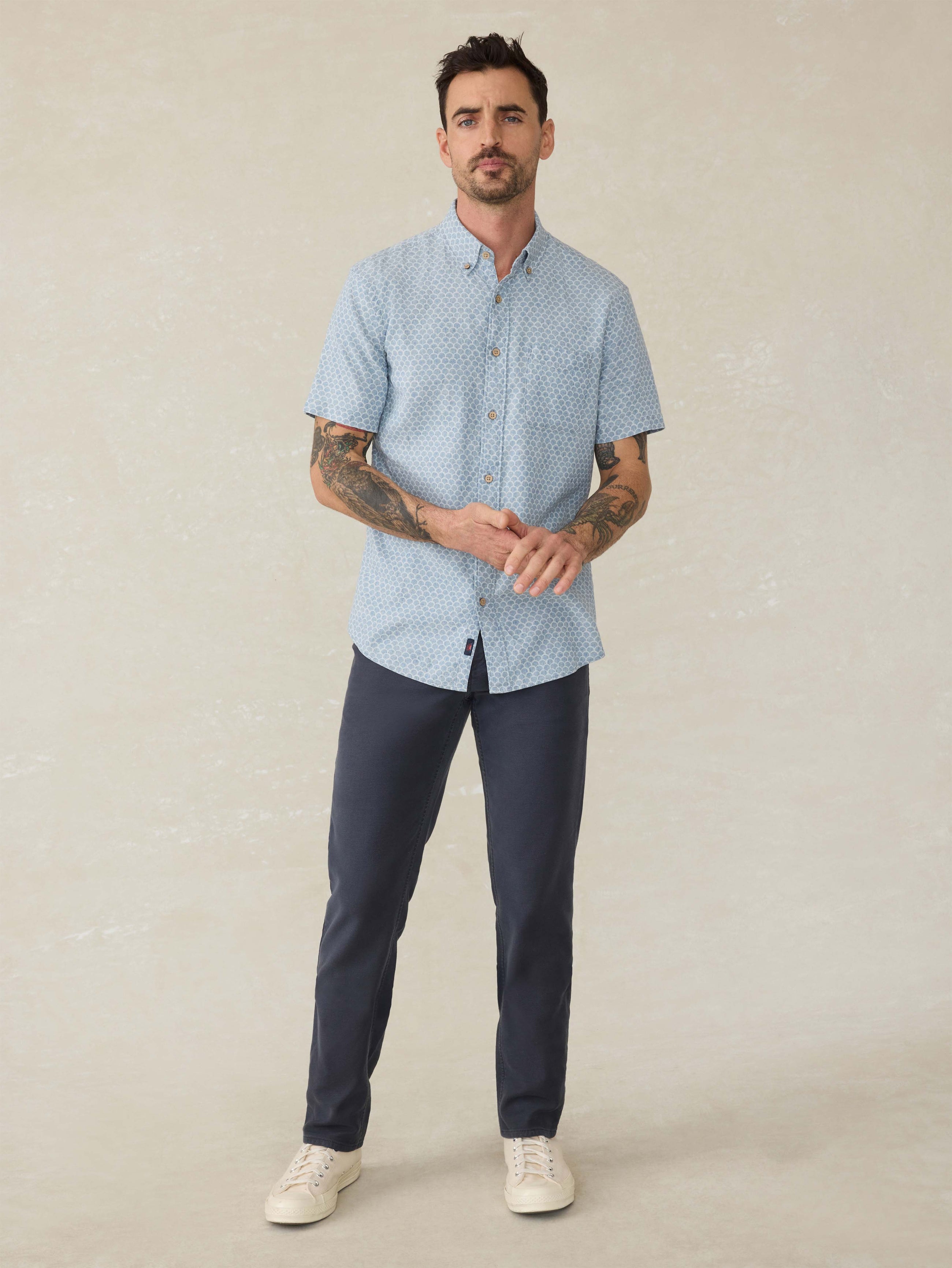 Faherty Mens SS Stretch Playa Shirt in Fish Scale Redux