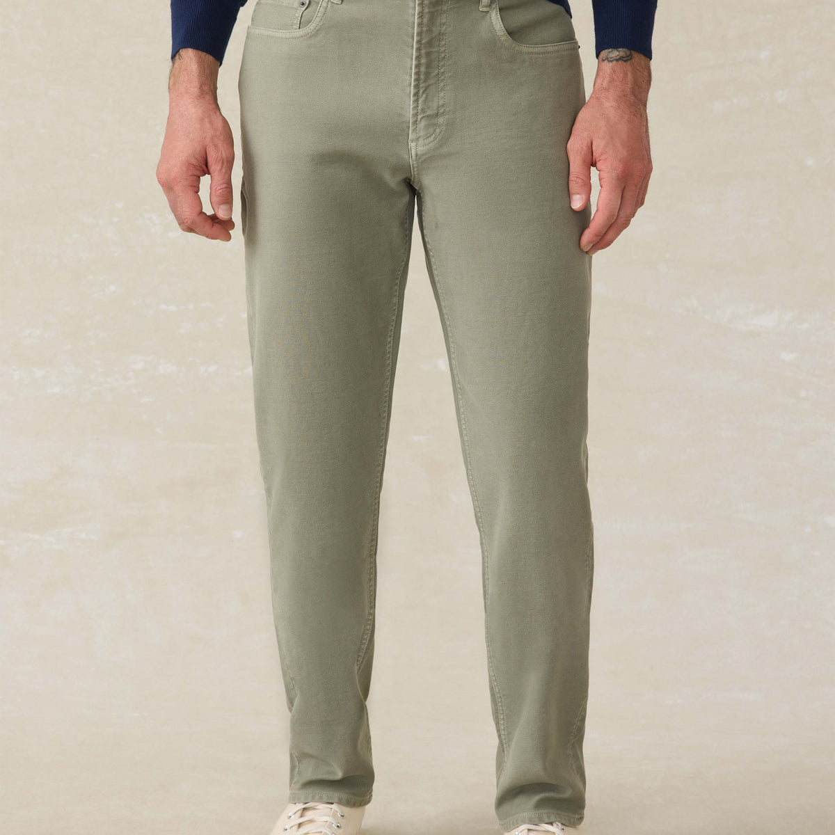 Stretch Terry 5-Pocket Pant - Faded Olive | Faherty Brand display picture 1