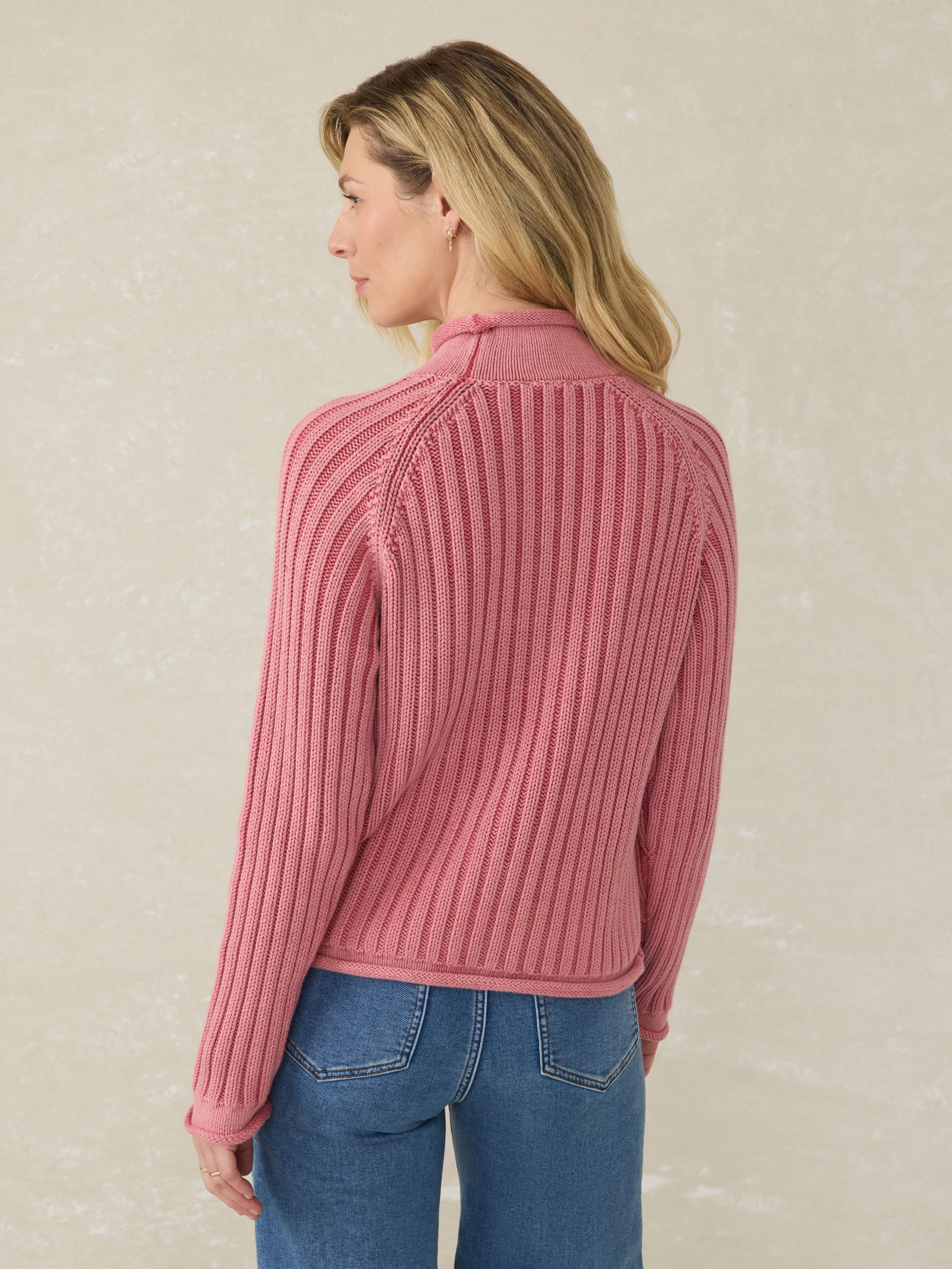 Sunwashed Cotton Rollneck Sweater - Baroque Rose