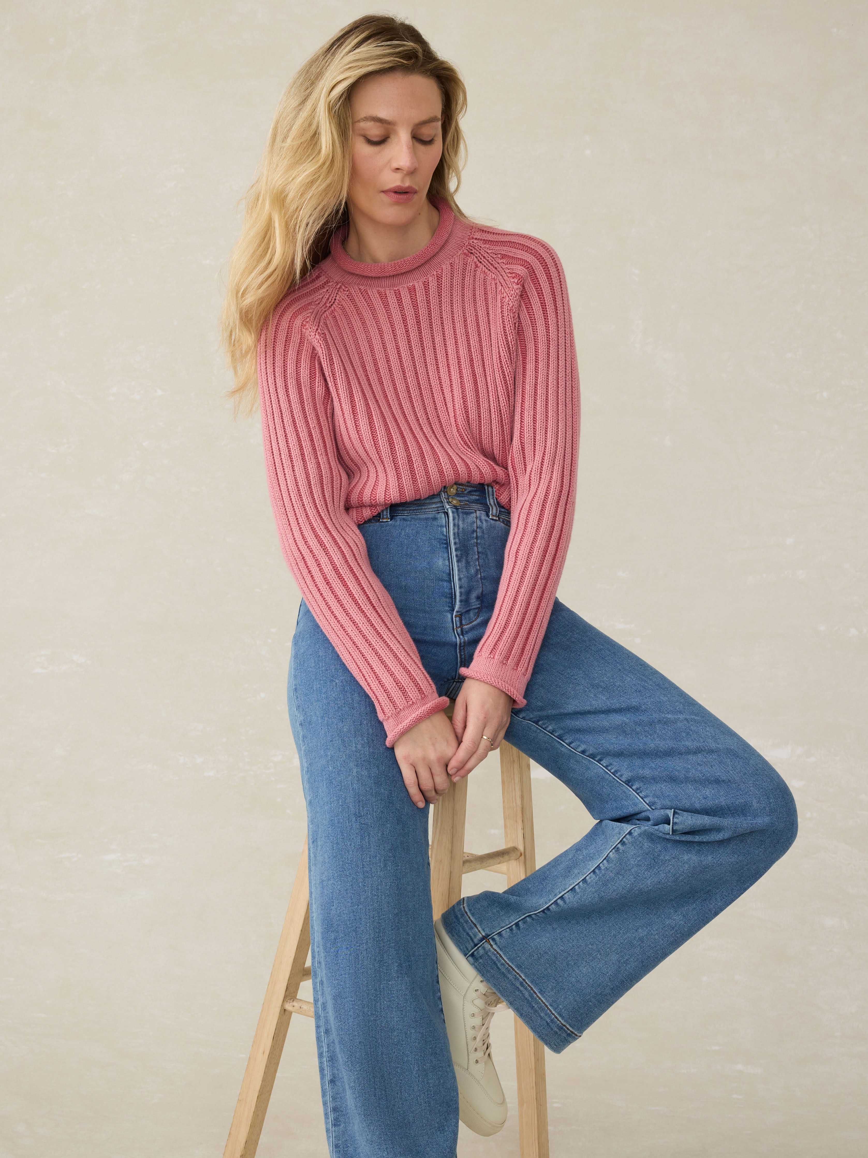 Sunwashed Cotton Rollneck Sweater - Baroque Rose