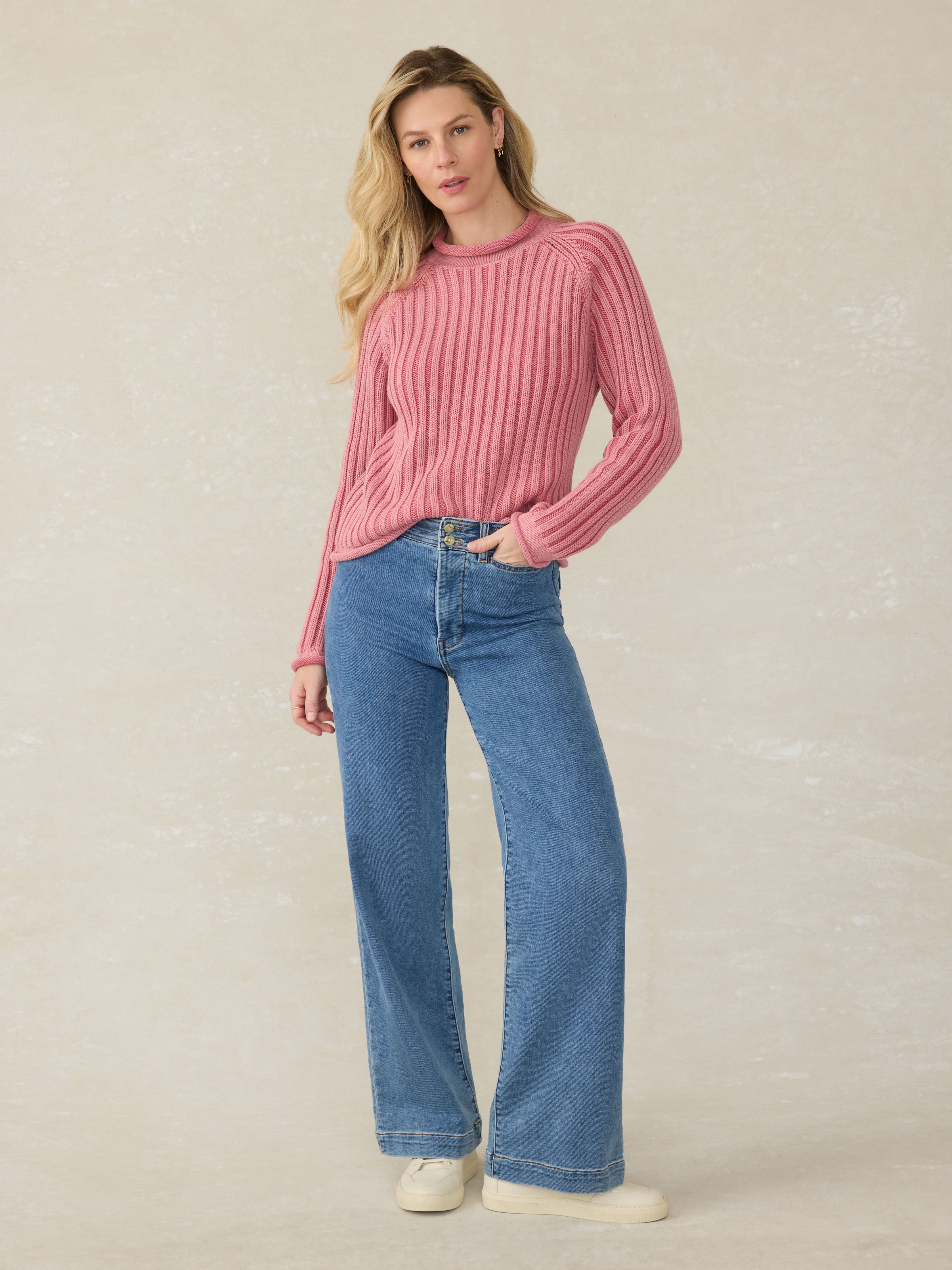 Sunwashed Cotton Rollneck Sweater - Baroque Rose