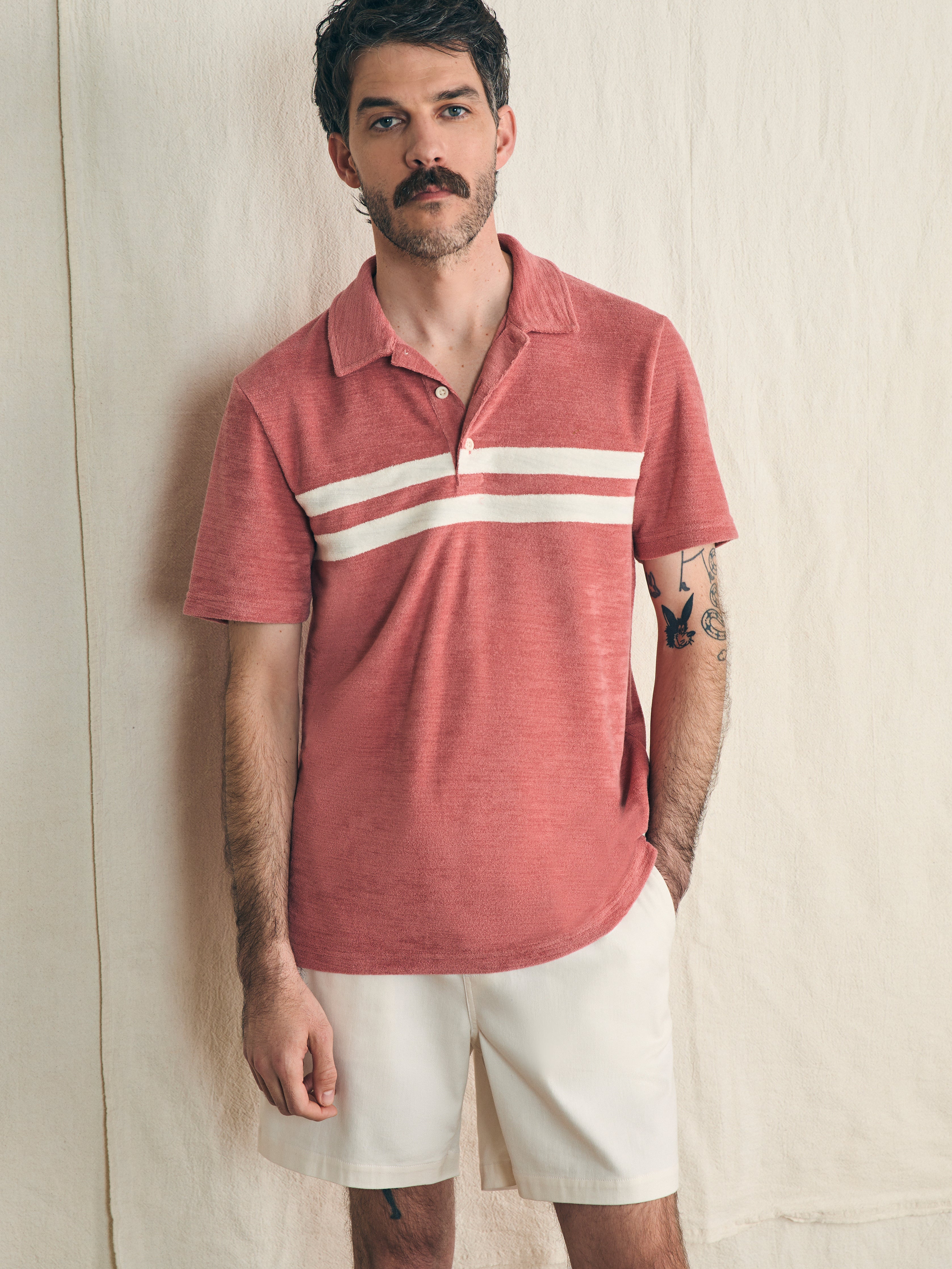 Cabana Towel Terry Surf Stripe Polo Shirt