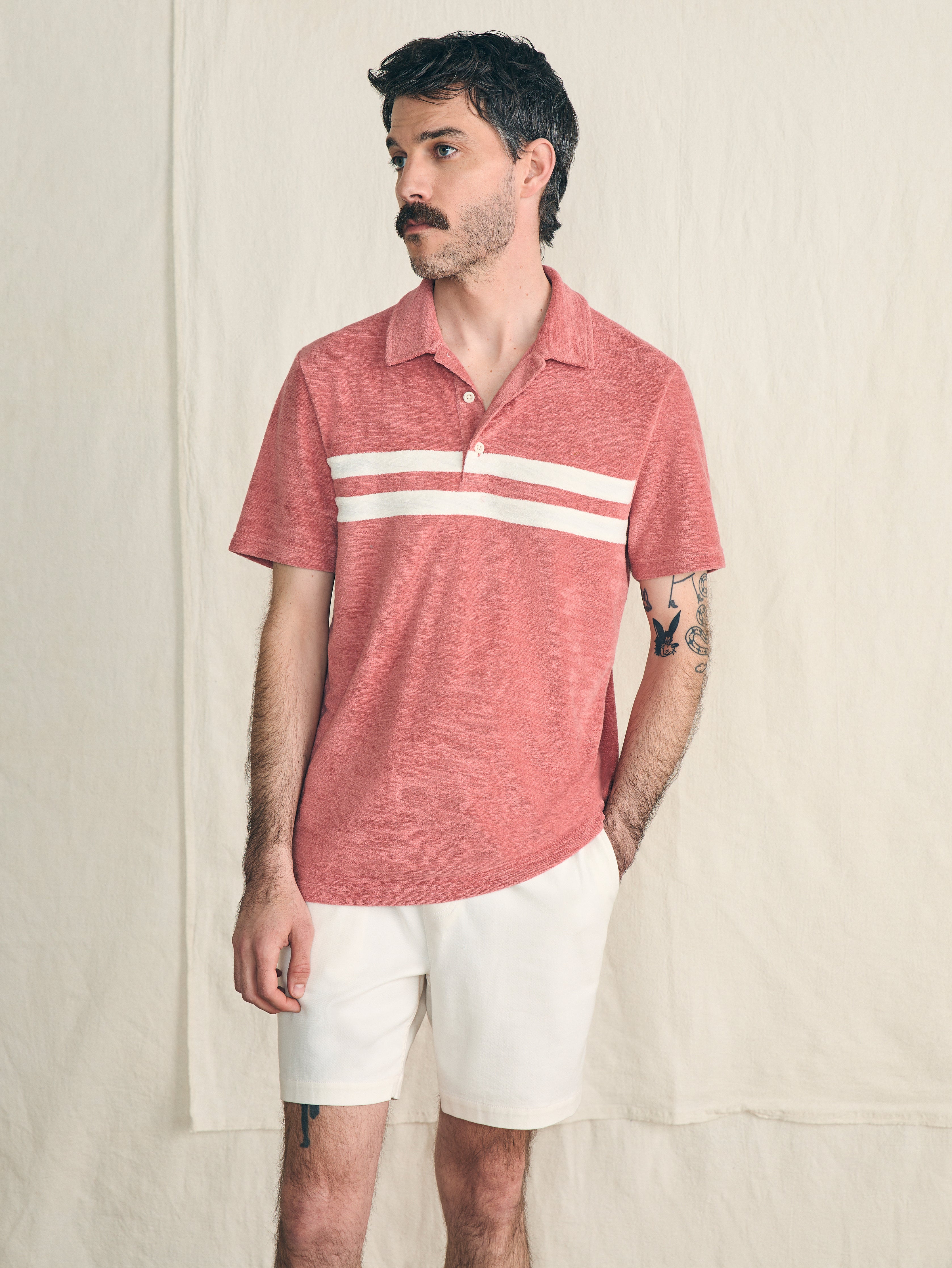 Cabana Towel Terry Surf Stripe Polo Shirt