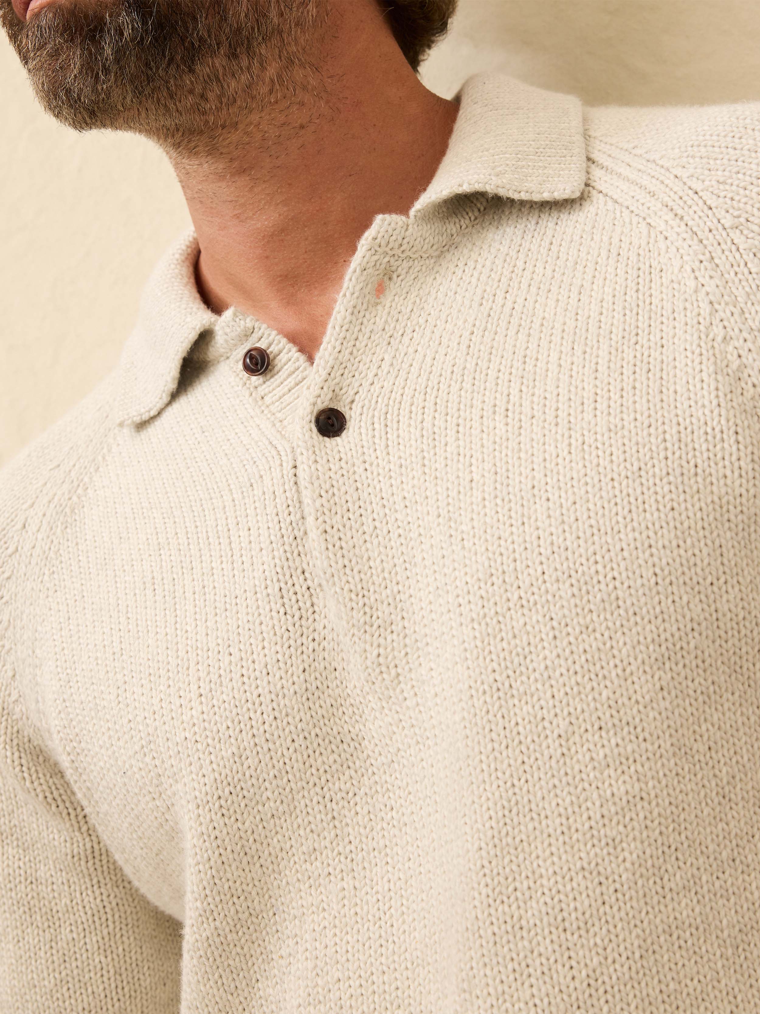  | Heirloom Long-Sleeve Sweater Polo - Heather Grey | Faherty Brand