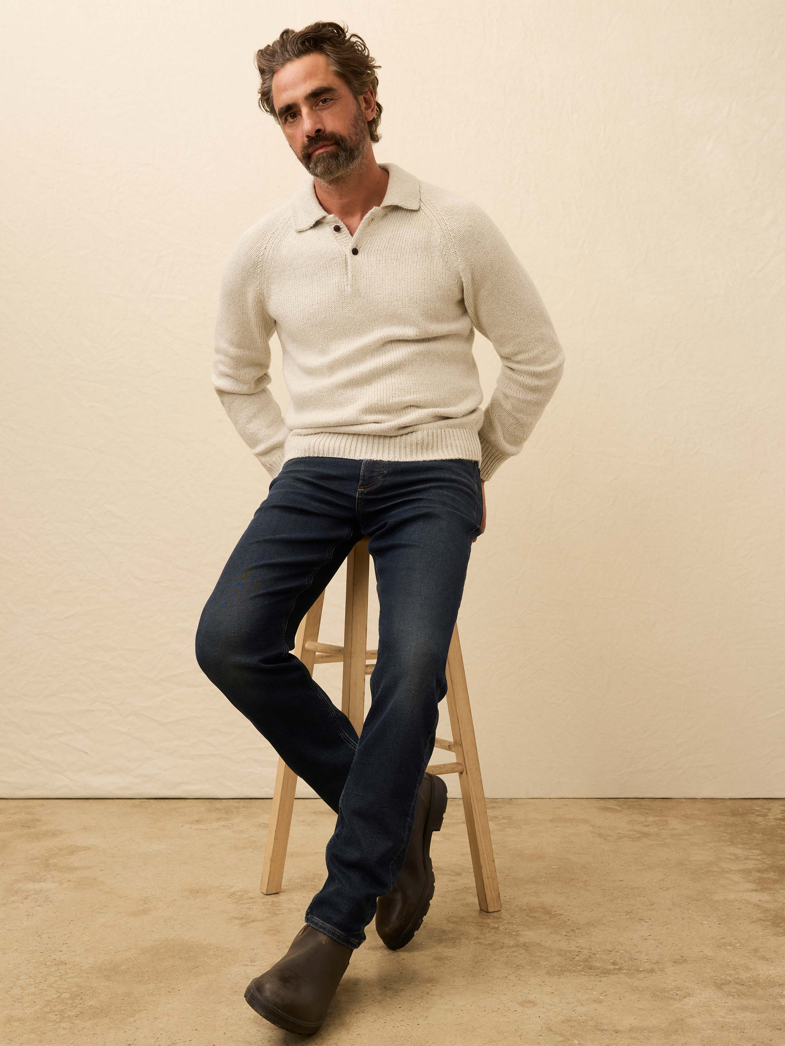 Faherty Brand Men's Heirloom Long-Sleeve Sweater Polo - Natural - Knitwear Faherty Brand Men's Heirloom Long-Sleeve Sweater Polo - Natural - Knitwear
