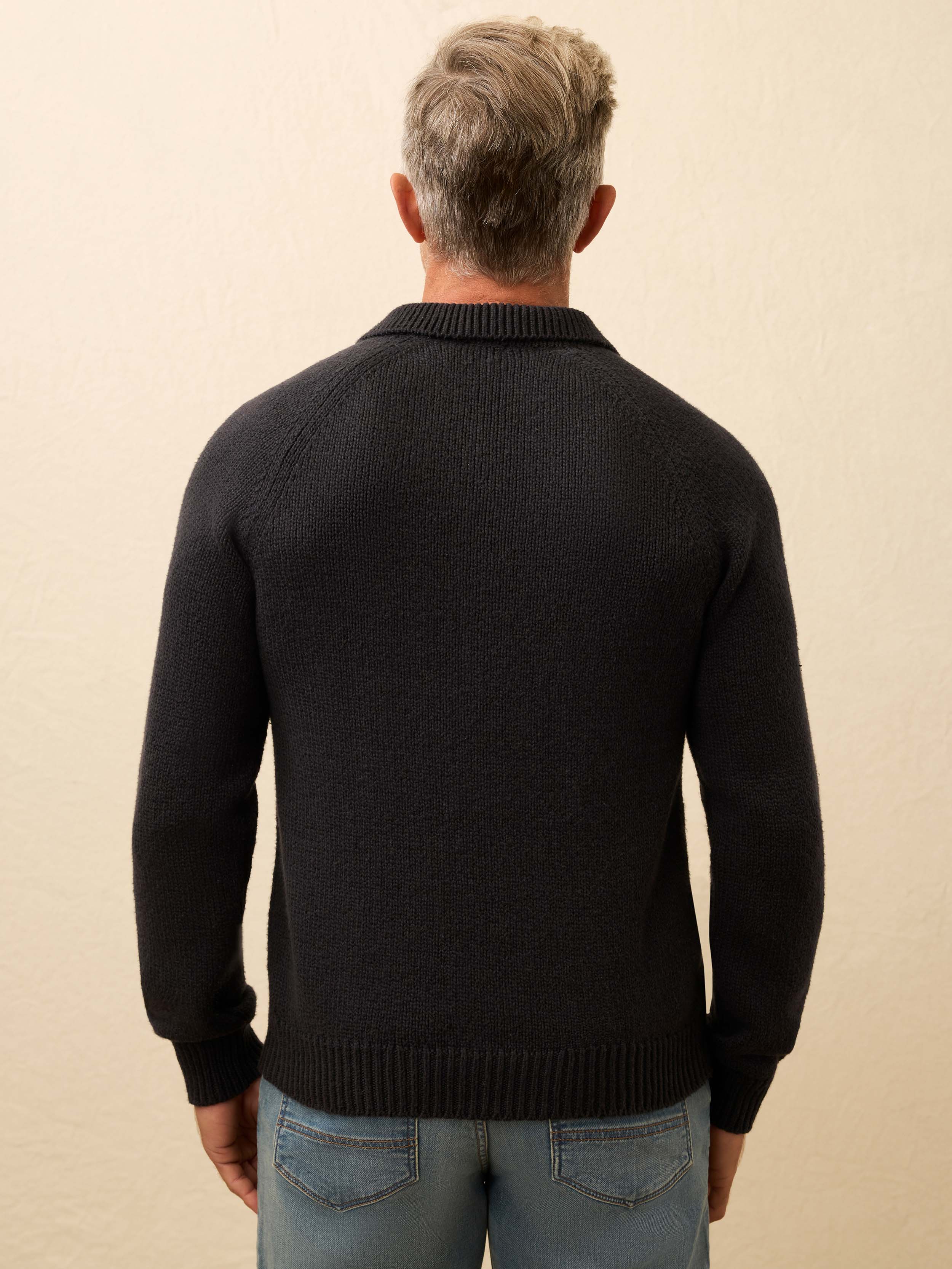 【中古】atmos Polo Ridge Knit Sweater サイズL 黒 アトモス[91][240091399744] Heirloom Long-Sleeve Sweater Polo - Ridge Black | Faherty Brand
