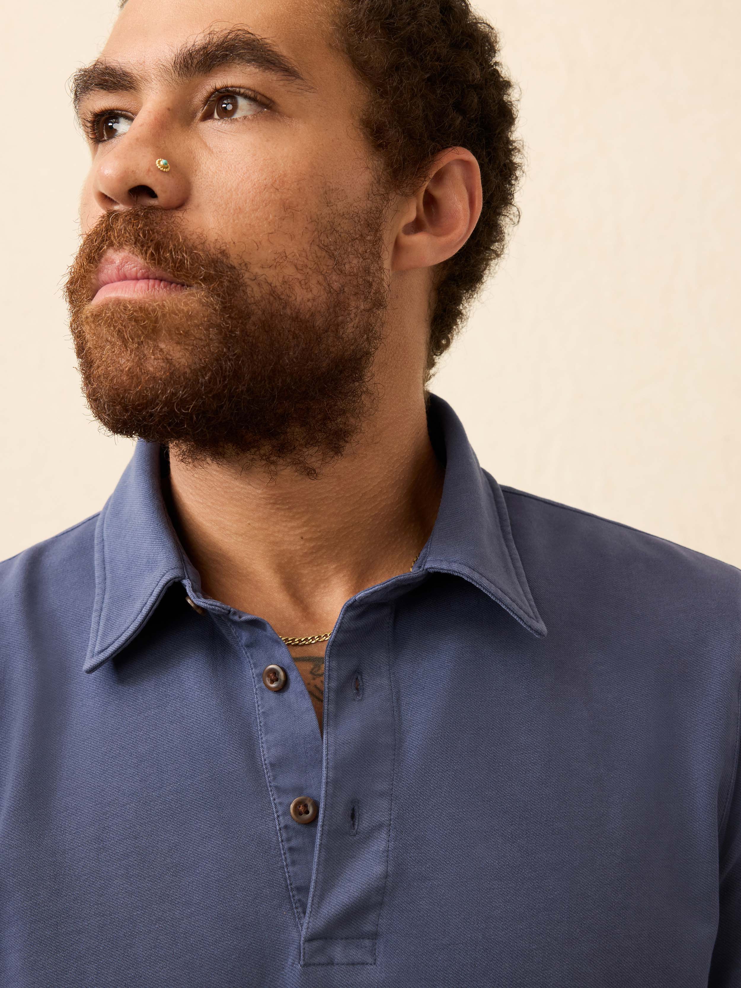 Long-Sleeve Twill Knit Polo - Blue Nights - Blue Nights / XS Long-Sleeve Twill Knit Polo - Blue Nights - Blue Nights / XS