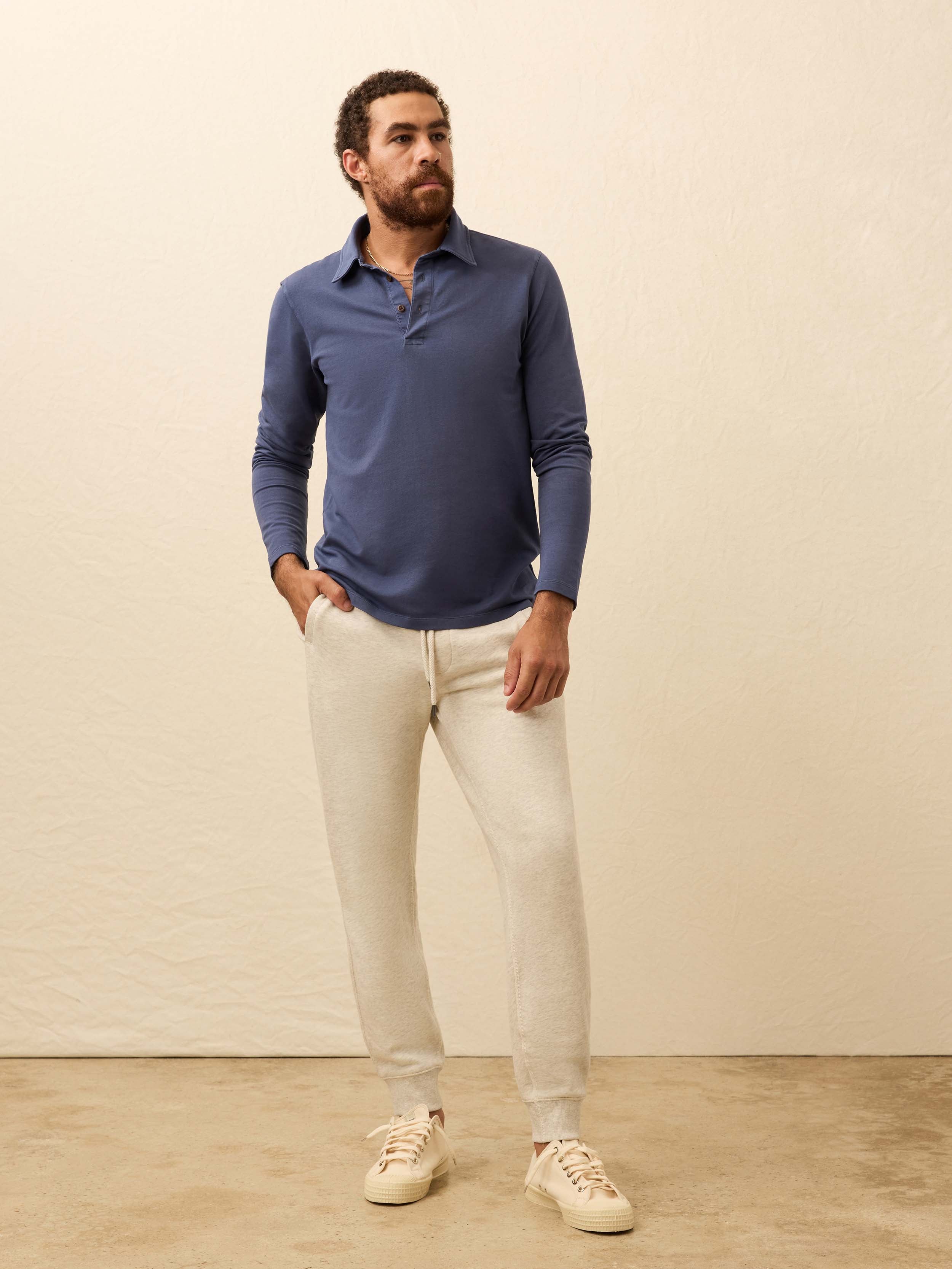 Long-Sleeve Twill Knit Polo - Blue Nights | Faherty Brand