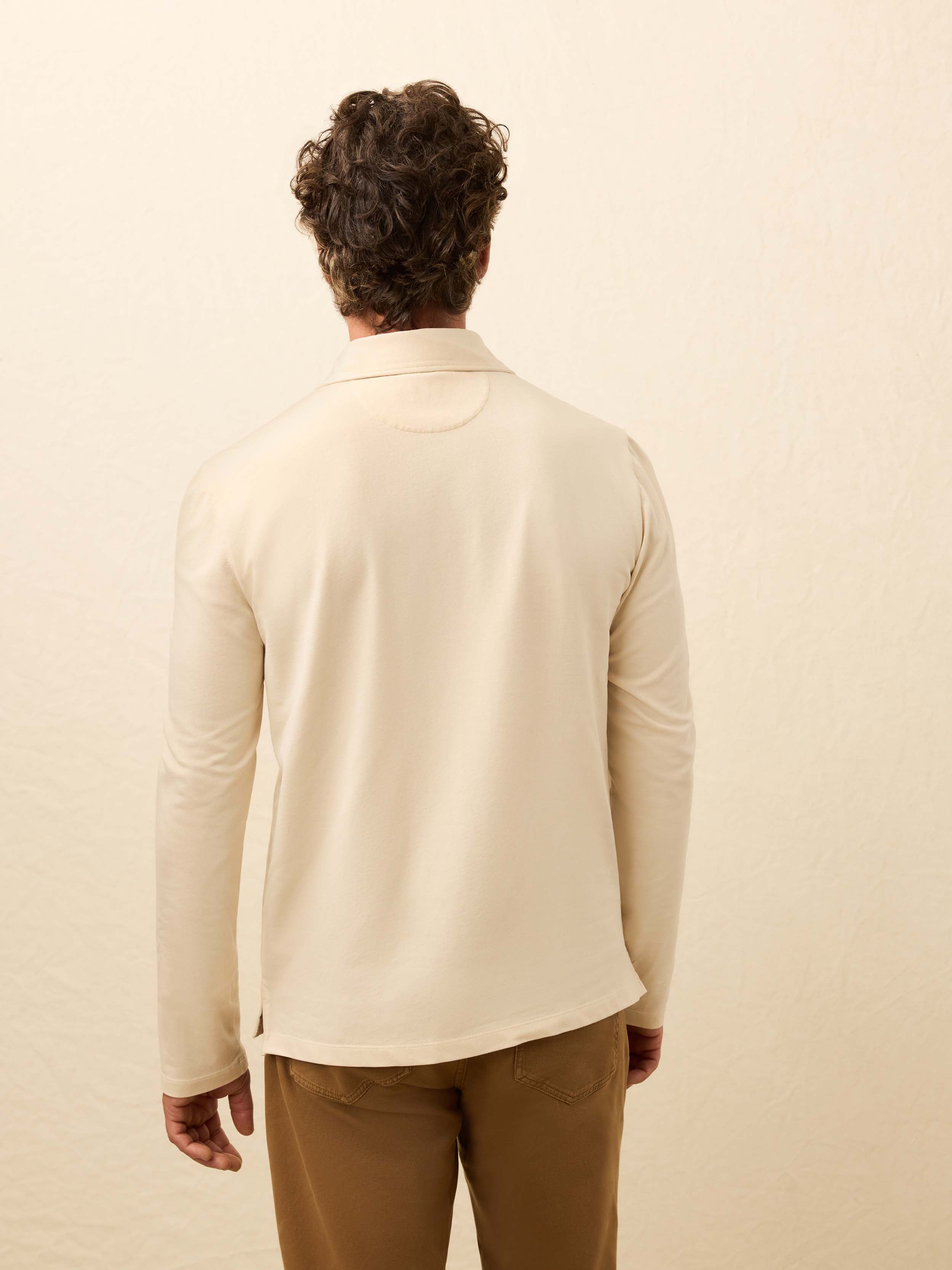  | Long-Sleeve Twill Knit Polo - Coastal Cream | Faherty Brand